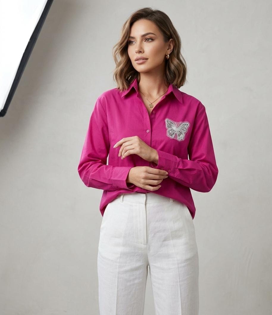 Beautiful Butterfly Patch Work Shirt