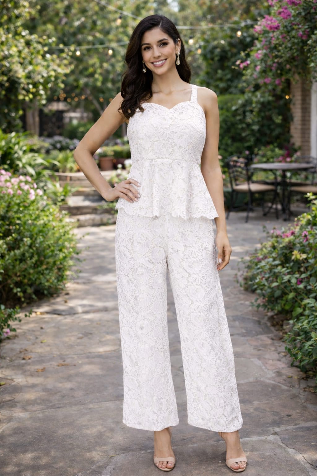 Sleeveless Schifli Cotton Peplum Coord Set