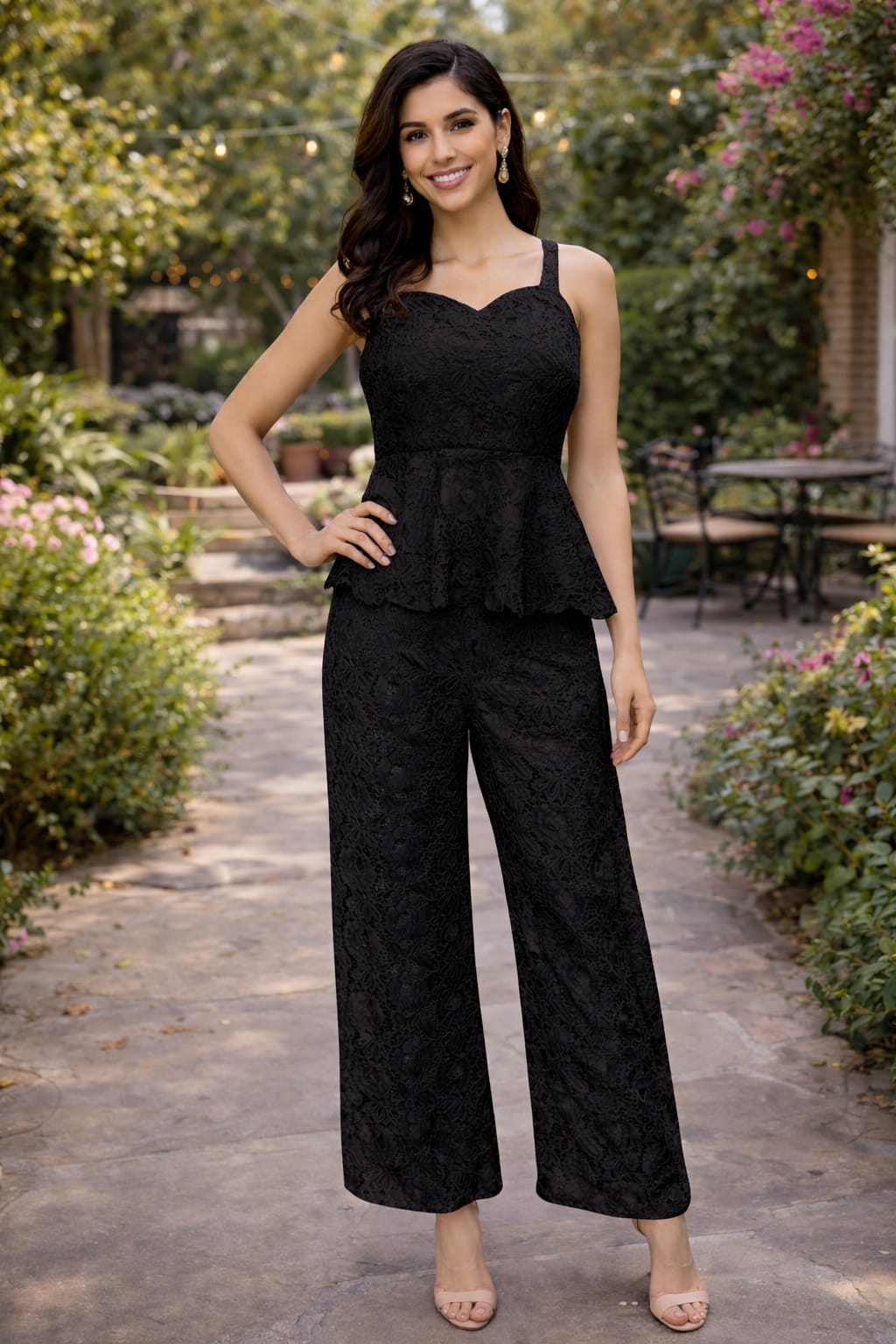 Sleeveless Schifli Cotton Peplum Coord Set