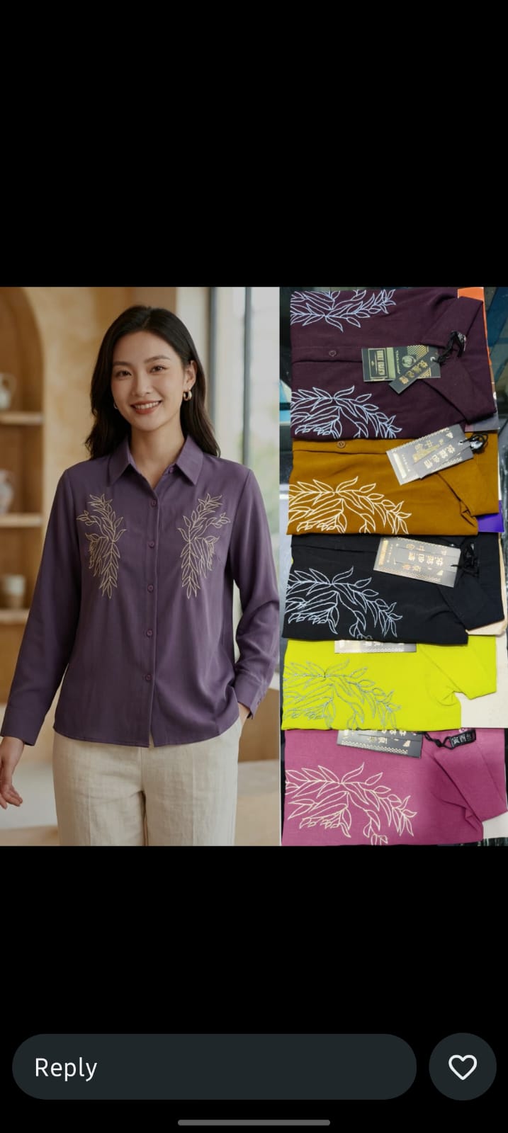 Leaf Embroidered Long Sleeve Shirt