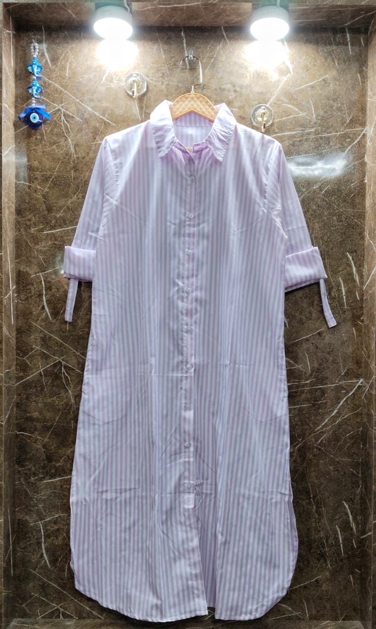 Baggy Style Striped Cotton Dress with Pockets