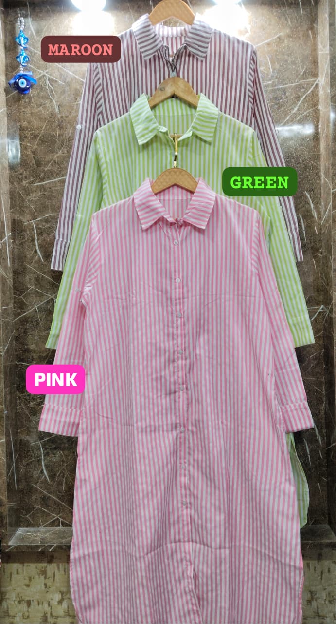 Baggy Style Striped Cotton Dress with Pockets