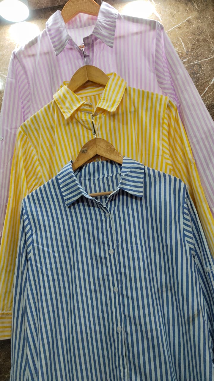 Baggy Style Striped Cotton Dress with Pockets