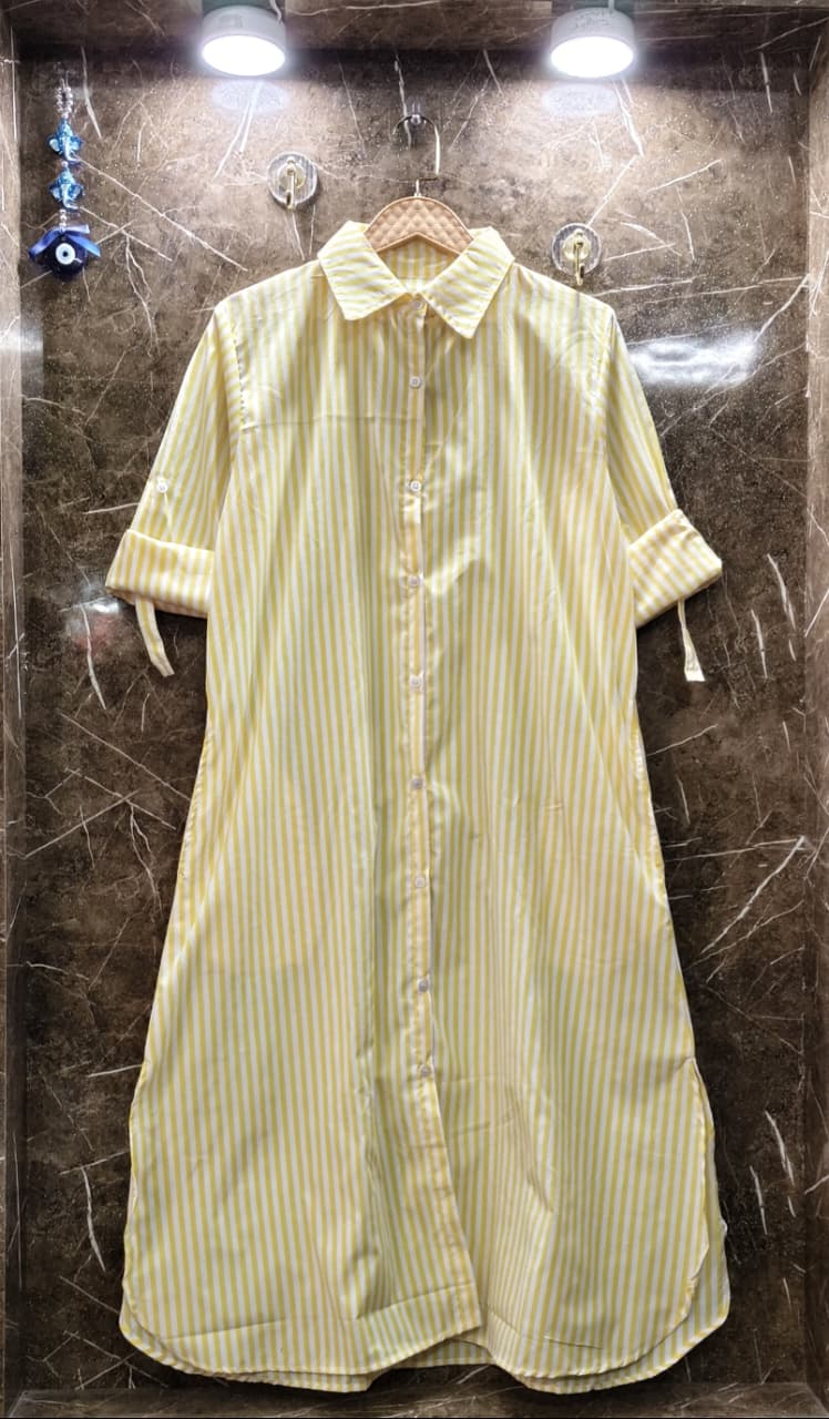 Baggy Style Striped Cotton Dress with Pockets