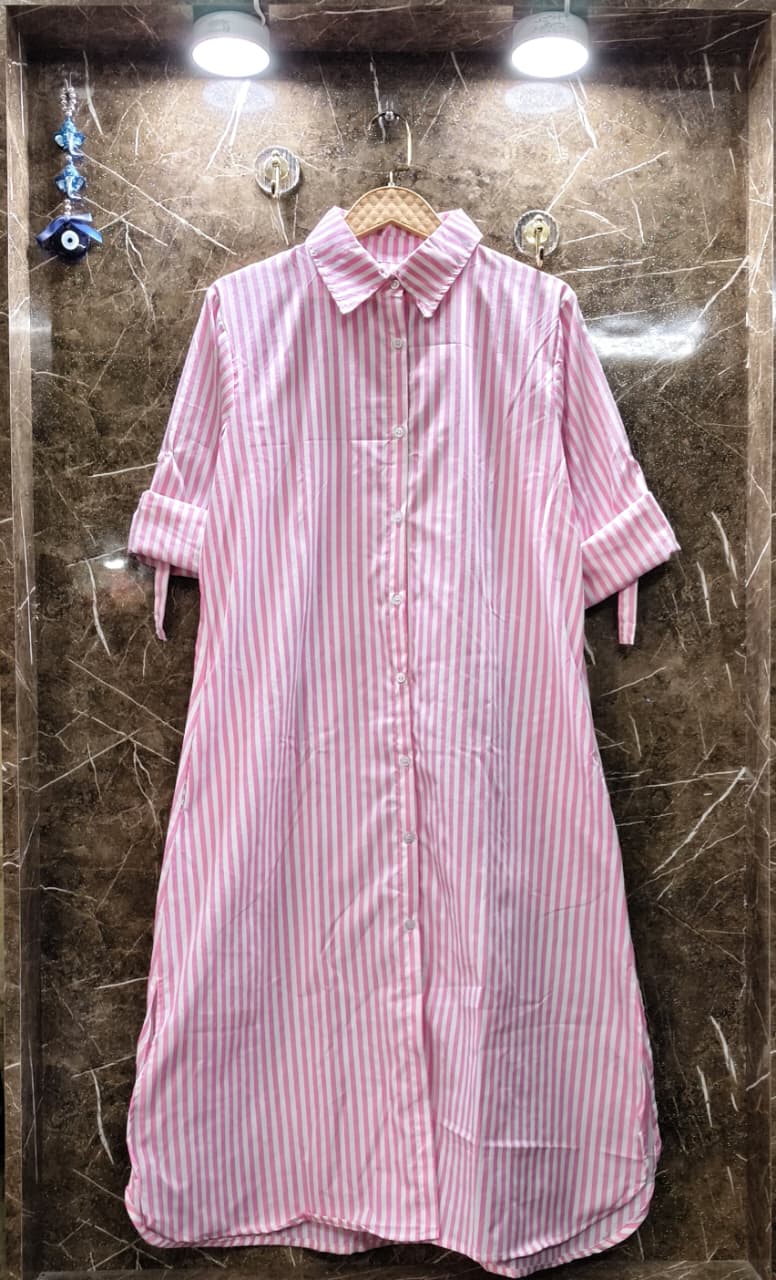 Baggy Style Striped Cotton Dress with Pockets