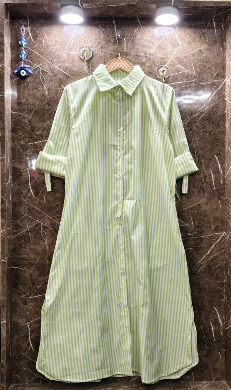 Baggy Style Striped Cotton Dress with Pockets