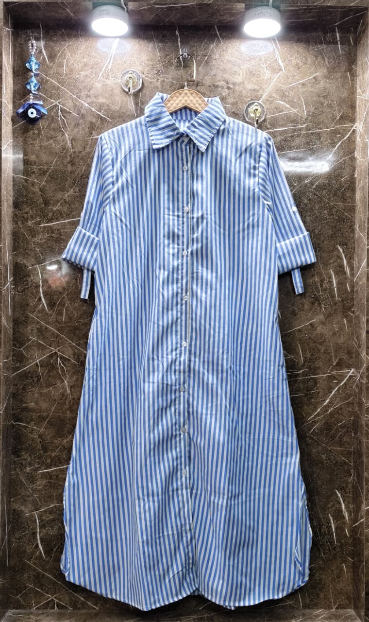 Baggy Style Striped Cotton Dress with Pockets