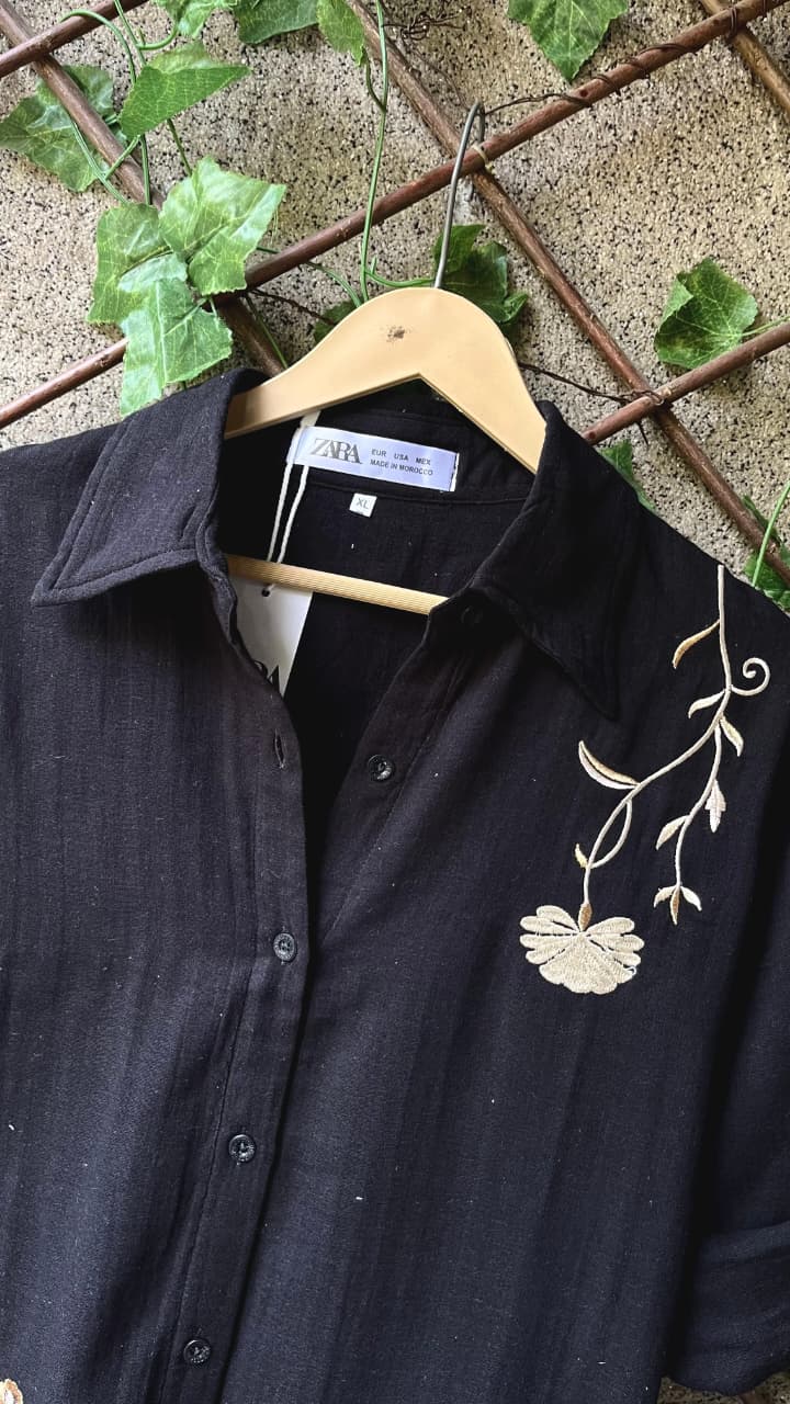 Golden Poise Embroidered Mulmul Cotton Shirt