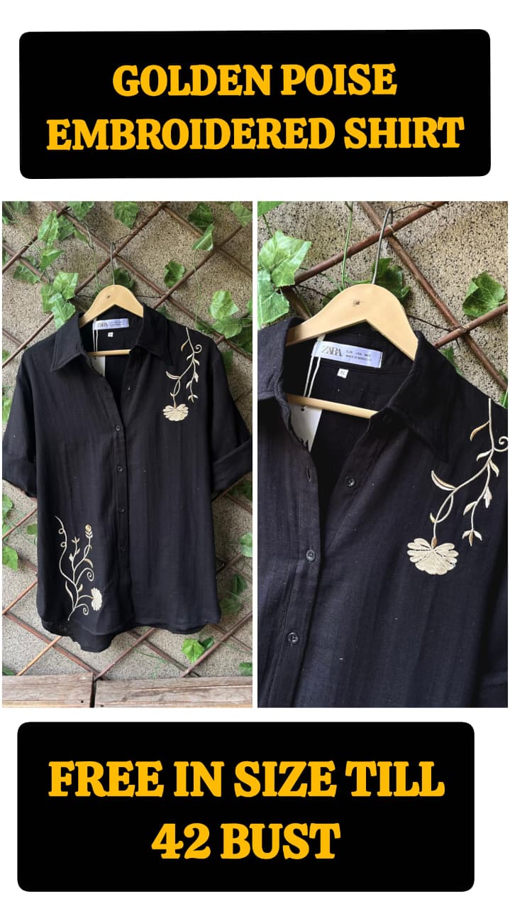 Golden Poise Embroidered Mulmul Cotton Shirt