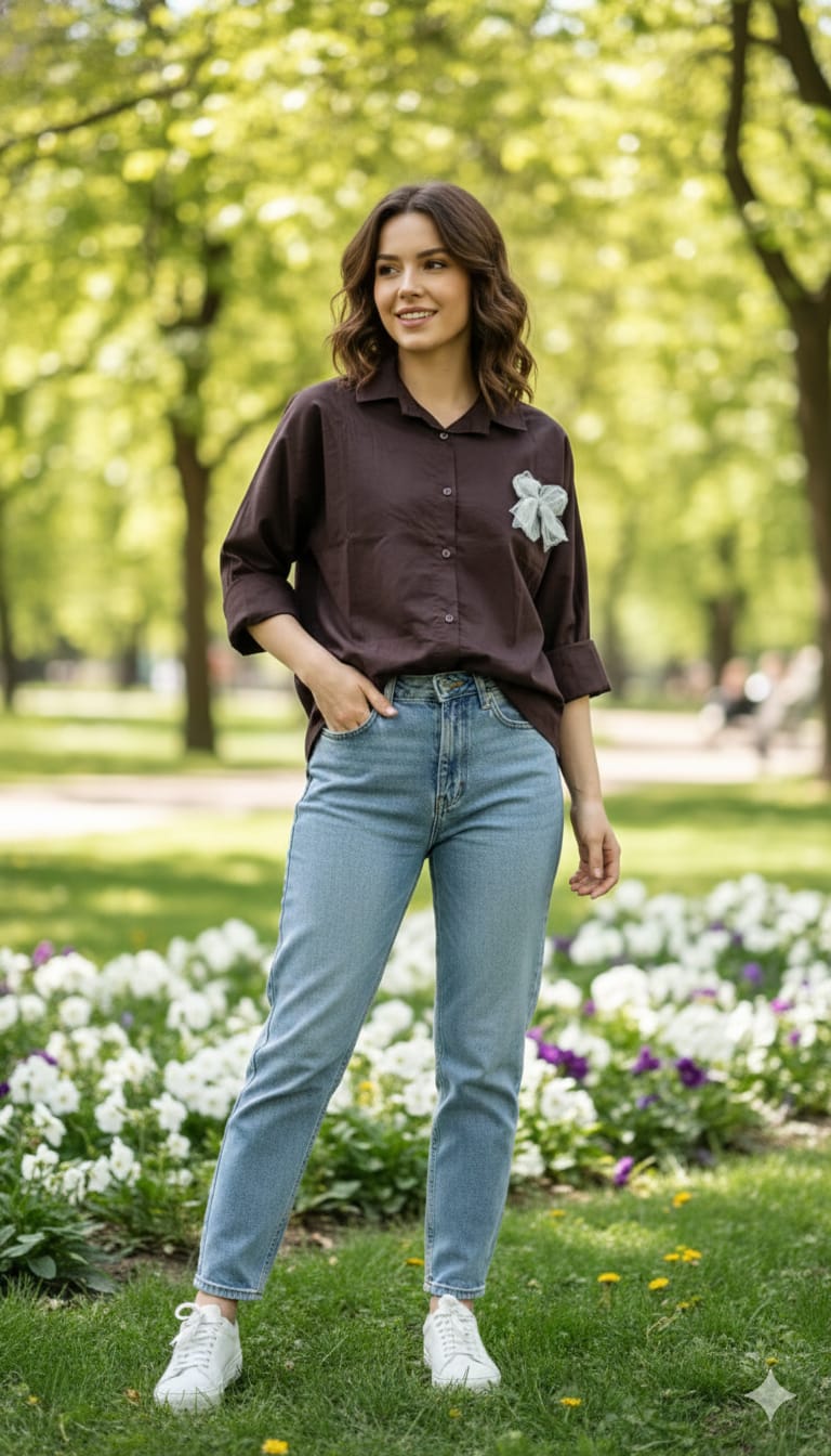 Stone Work Bow Patch Cotton Shirt