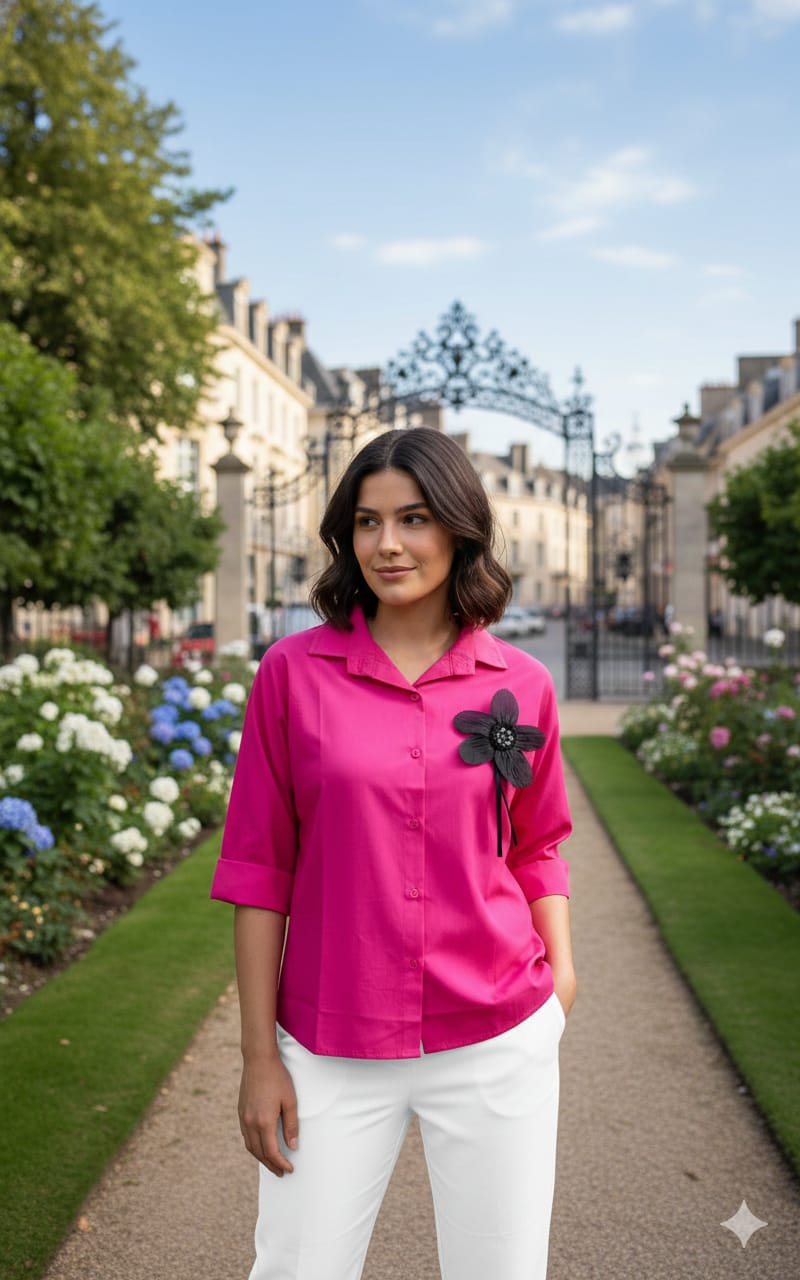 Stone Work Flower Patch Cotton Shirt