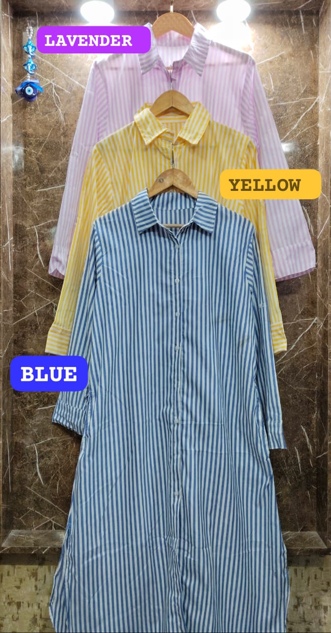 Baggy Style Striped Cotton Dress with Pockets