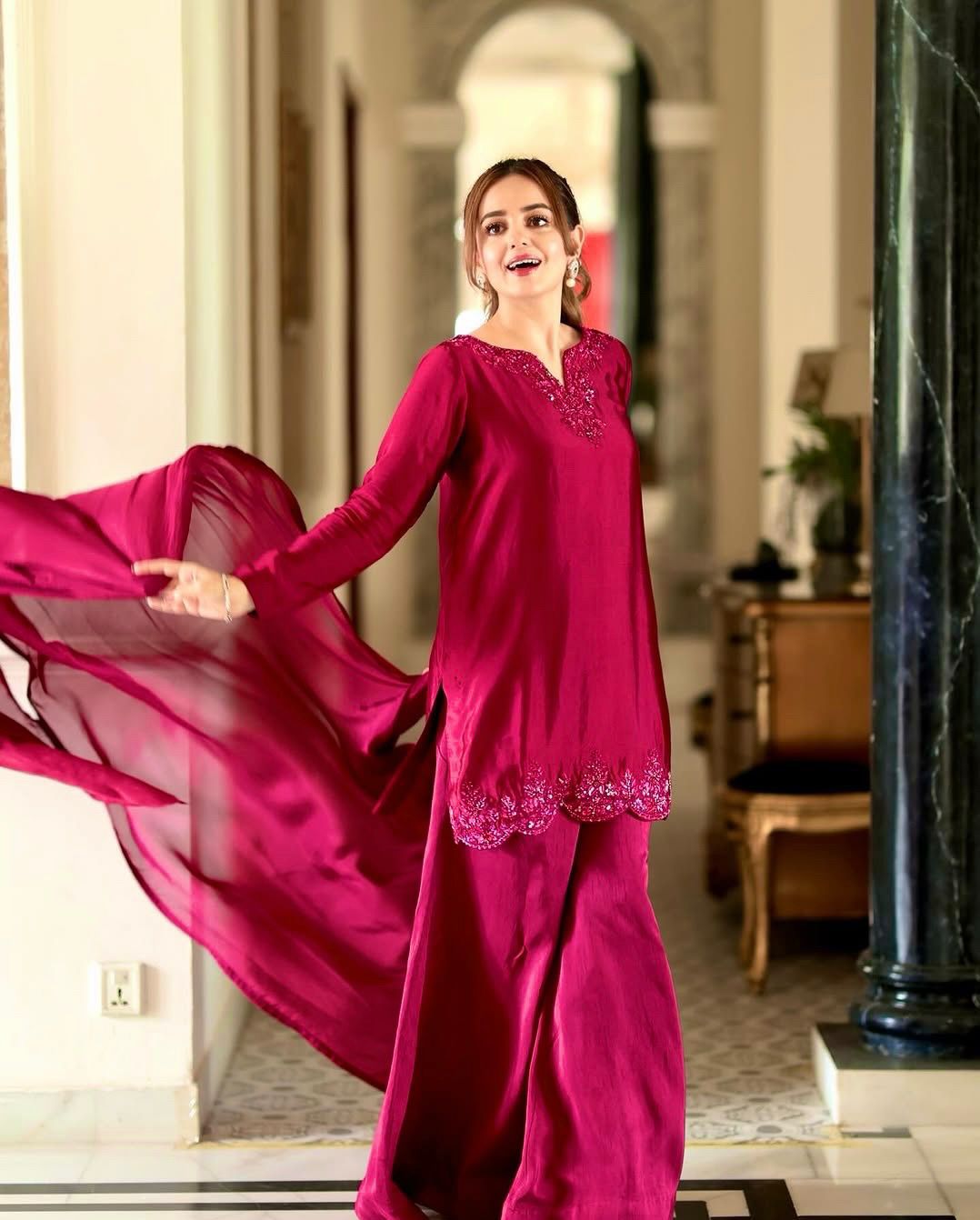 Designer Natural Crep Silk Top-Bottom & Dupatta Set (Fully Stitched)