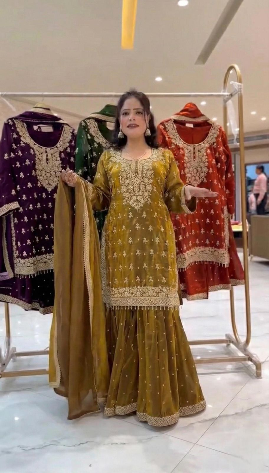 Stylish GMY Silk Top, Sharara & Dupatta Set with Heavy Embroidery (Fully Stitched)
