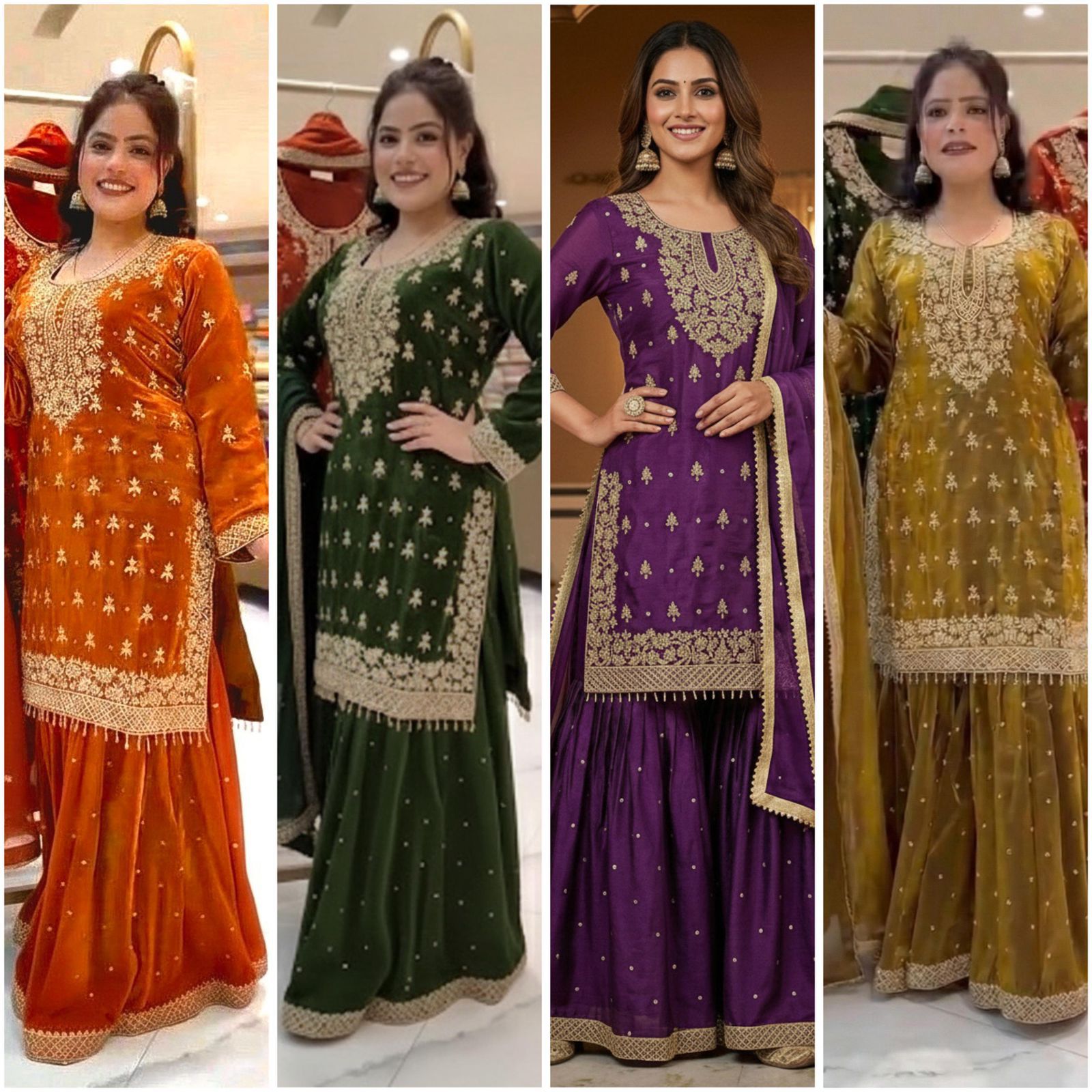 Stylish GMY Silk Top, Sharara & Dupatta Set with Heavy Embroidery (Fully Stitched)