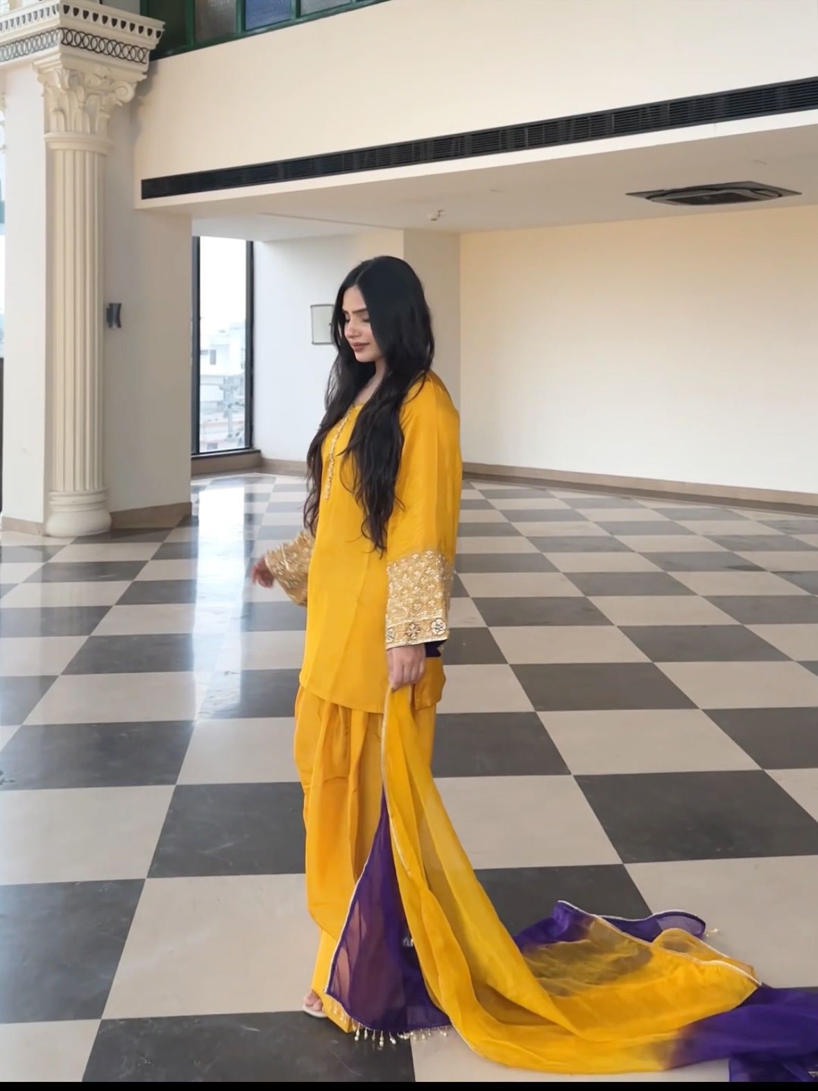 Designer Natural Satin Silk Top, Farshi Pent & Dupatta Set (Fully Stitched)