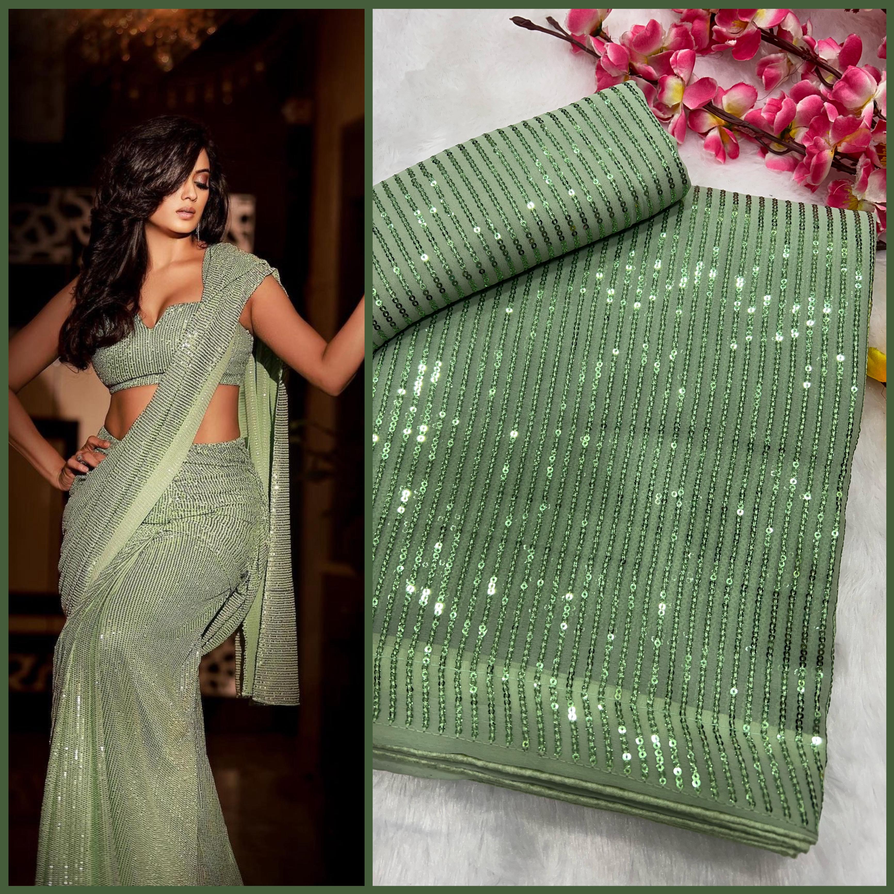 Celebrity Style 3MM Sequin Georgette Saree with Embroidery Blouse