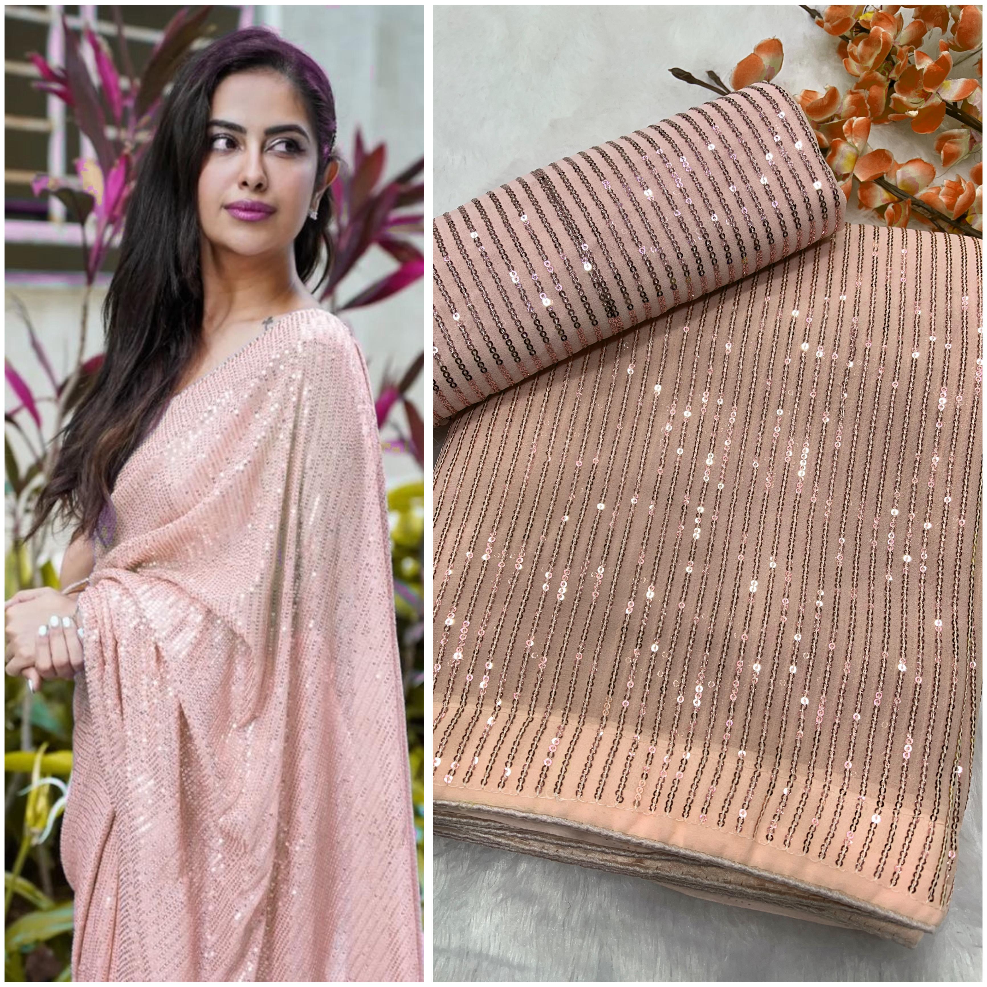 Celebrity Style 3MM Sequin Georgette Saree with Embroidery Blouse