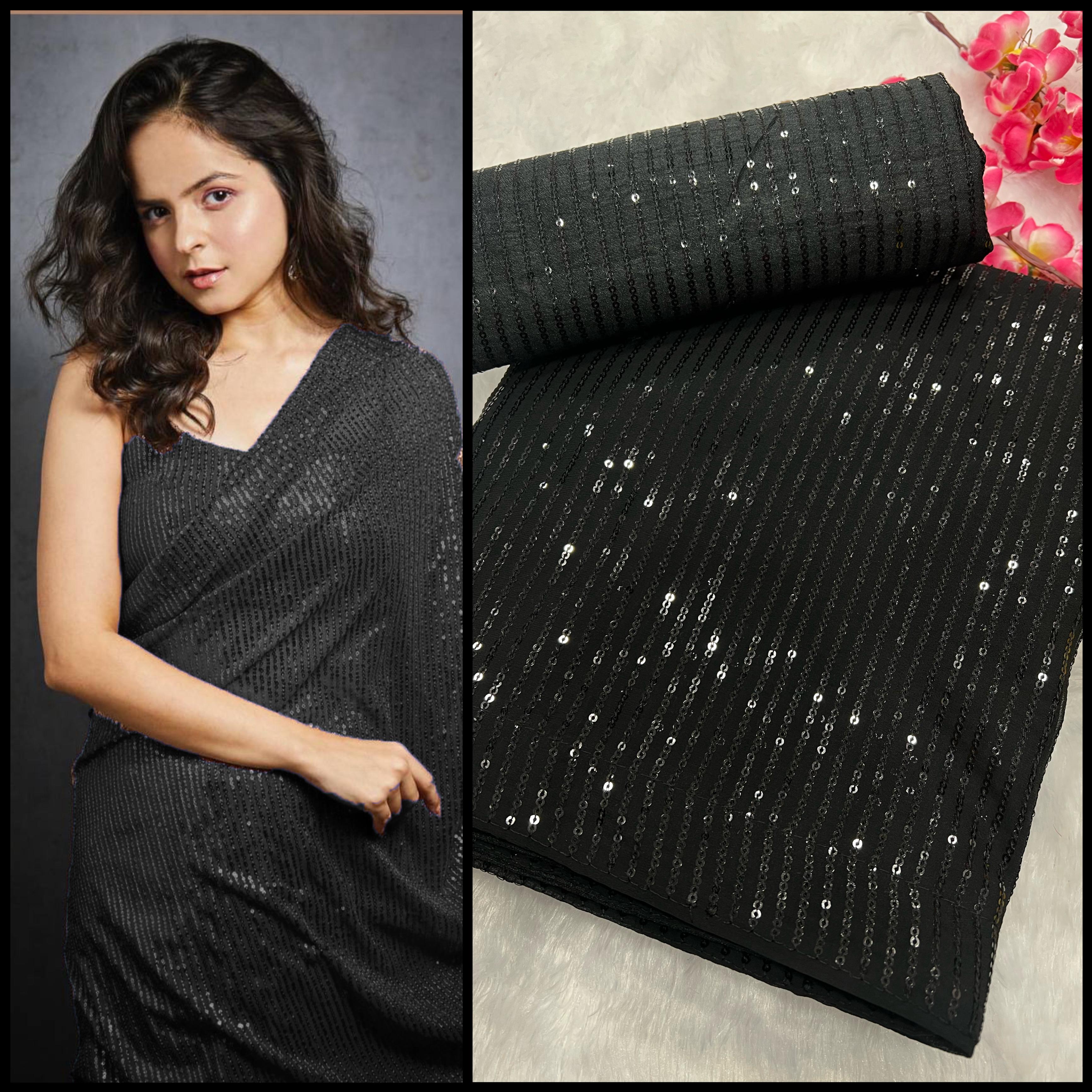 Celebrity Style 3MM Sequin Georgette Saree with Embroidery Blouse