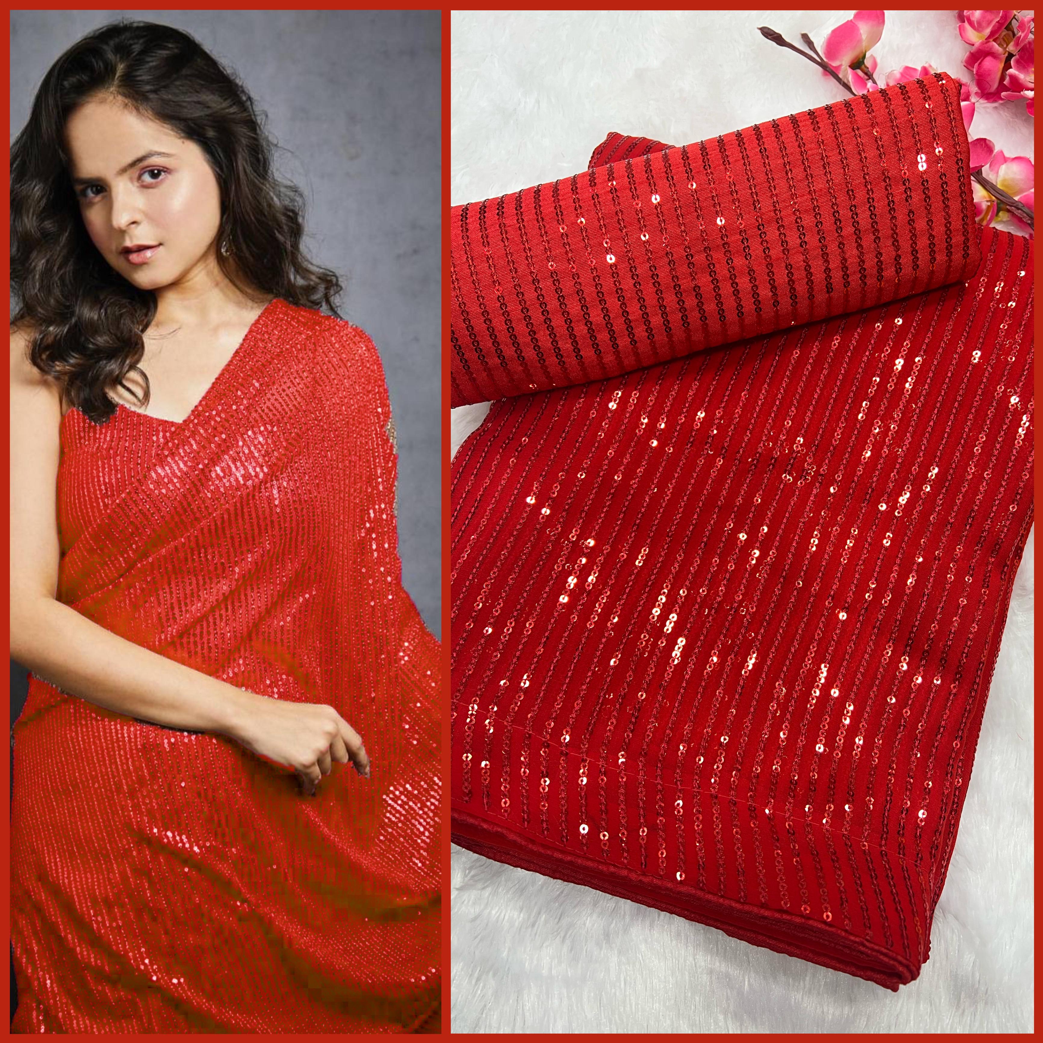 Celebrity Style 3MM Sequin Georgette Saree with Embroidery Blouse