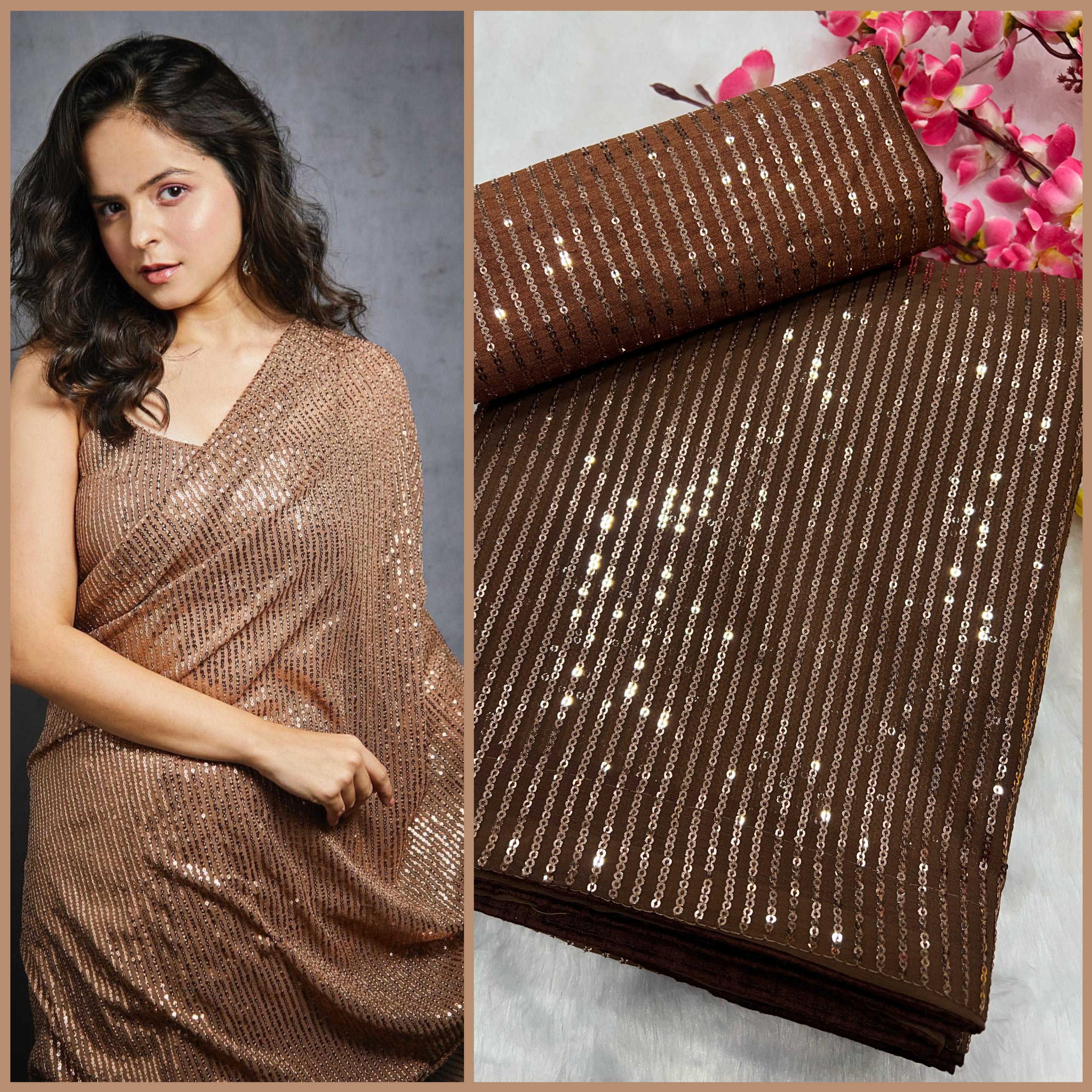 Celebrity Style 3MM Sequin Georgette Saree with Embroidery Blouse