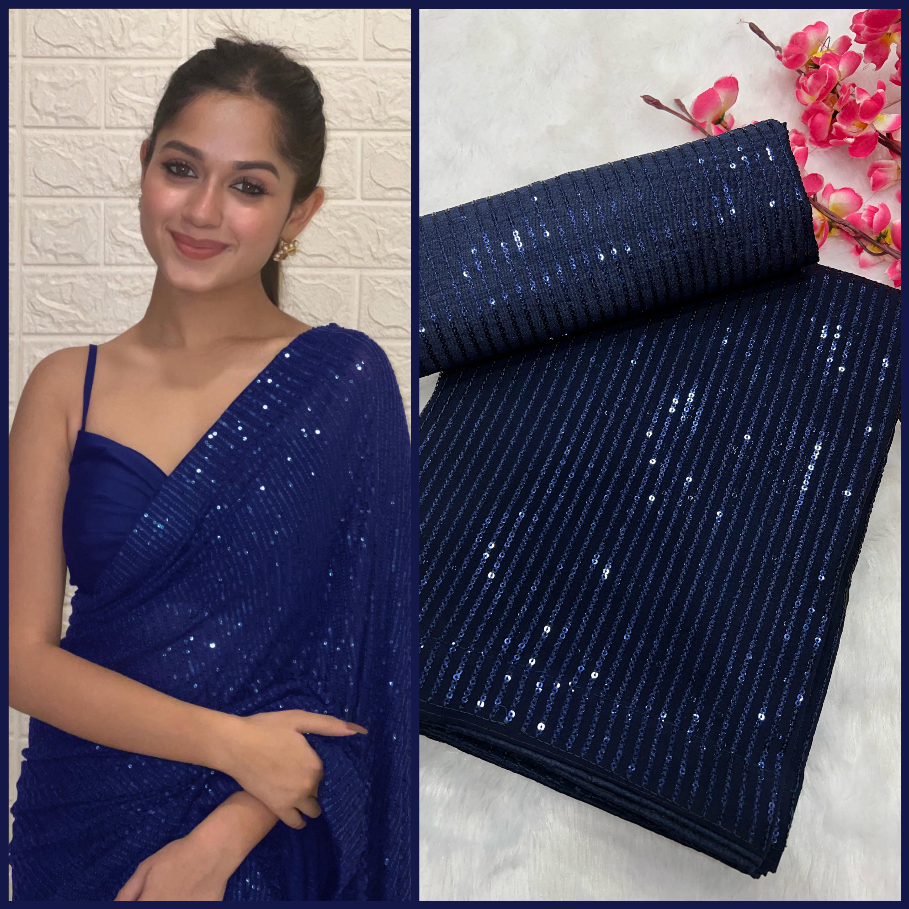 Celebrity Style 3MM Sequin Georgette Saree with Embroidery Blouse