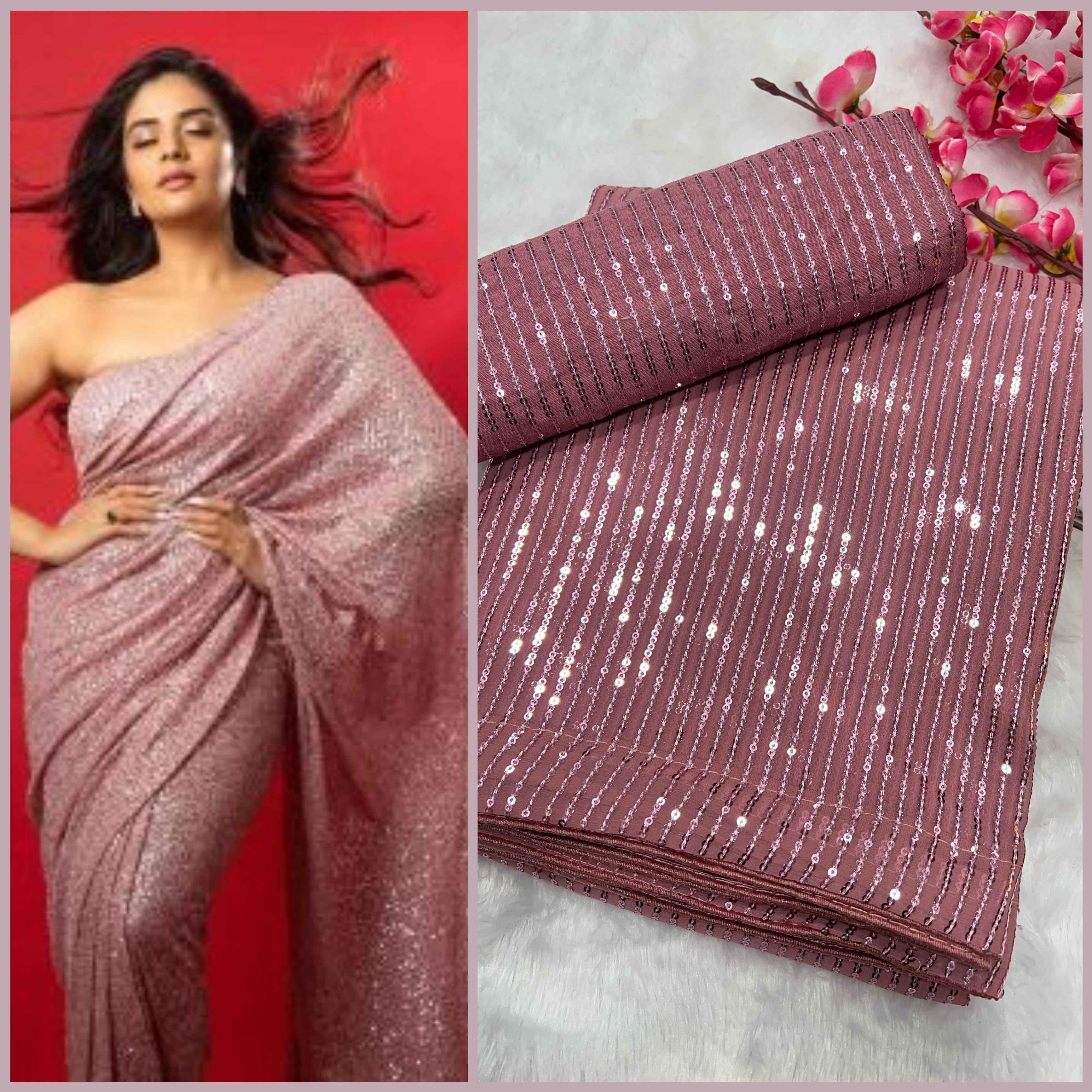 Celebrity Style 3MM Sequin Georgette Saree with Embroidery Blouse