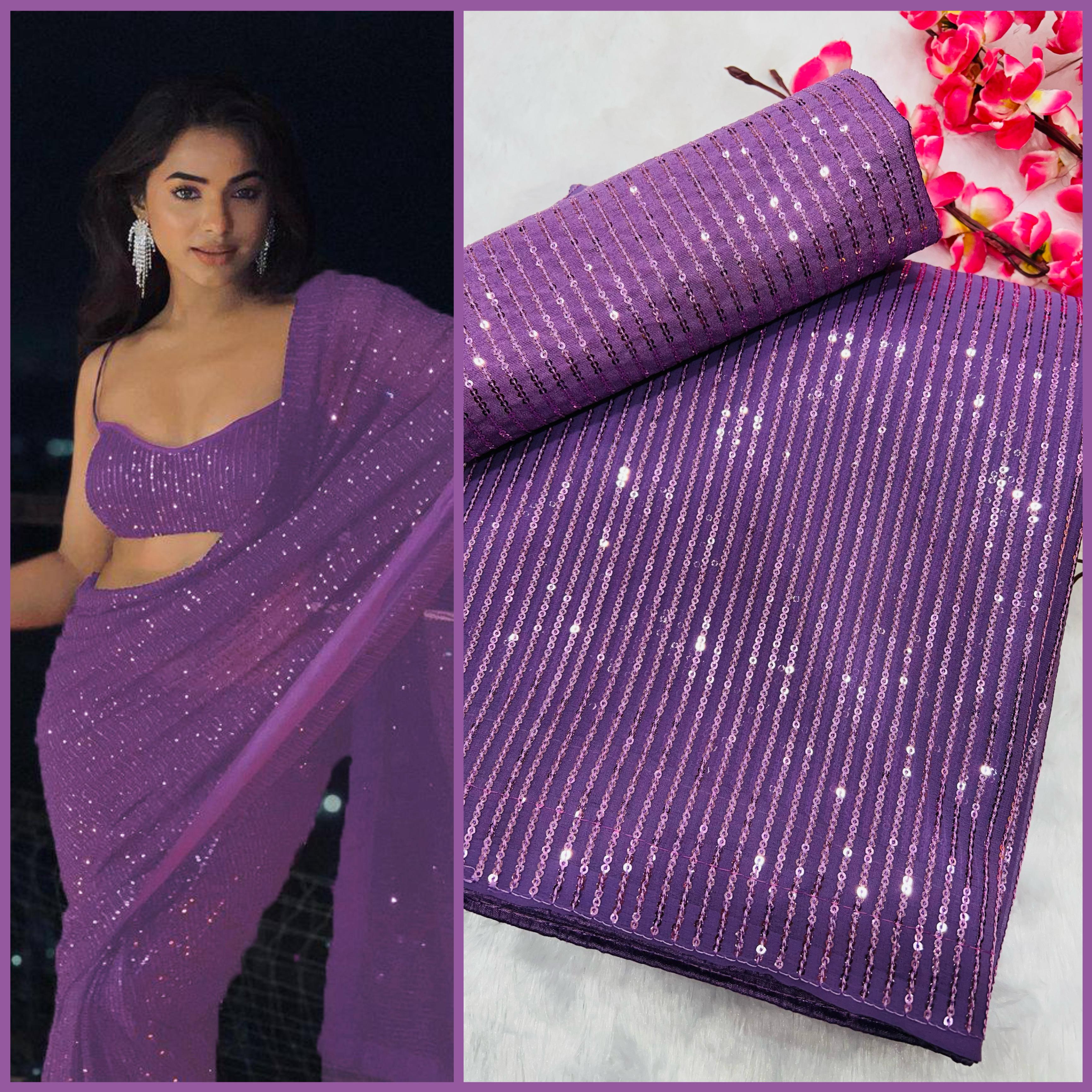 Celebrity Style 3MM Sequin Georgette Saree with Embroidery Blouse