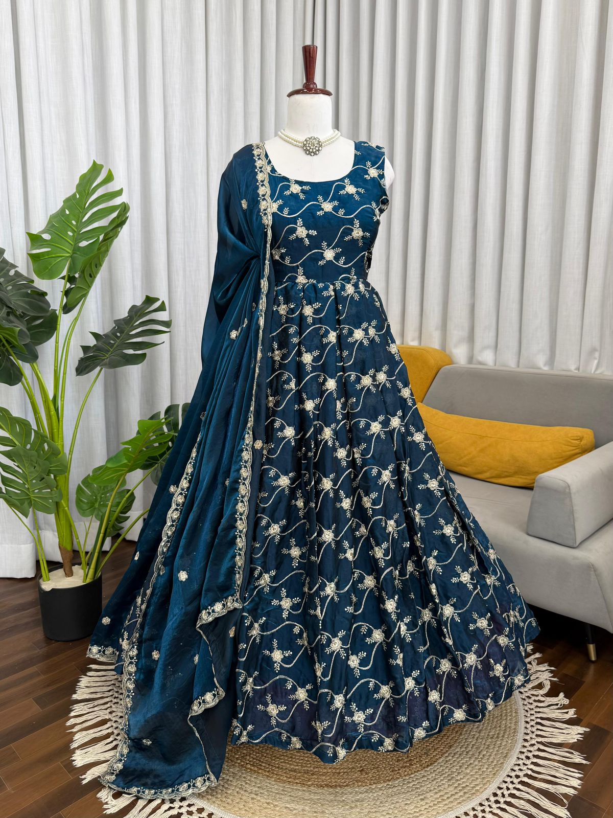 Designer Anarkali Set with Pant & Dupatta
