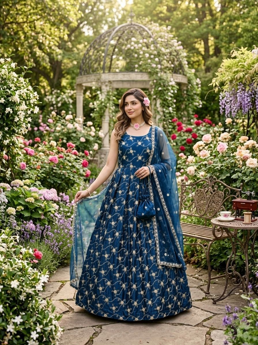 Designer Anarkali Set with Pant & Dupatta