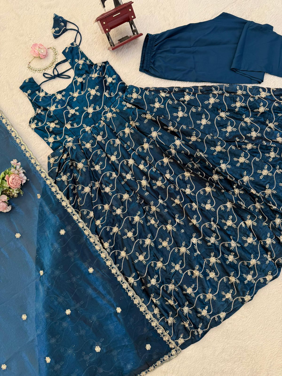 Designer Anarkali Set with Pant & Dupatta