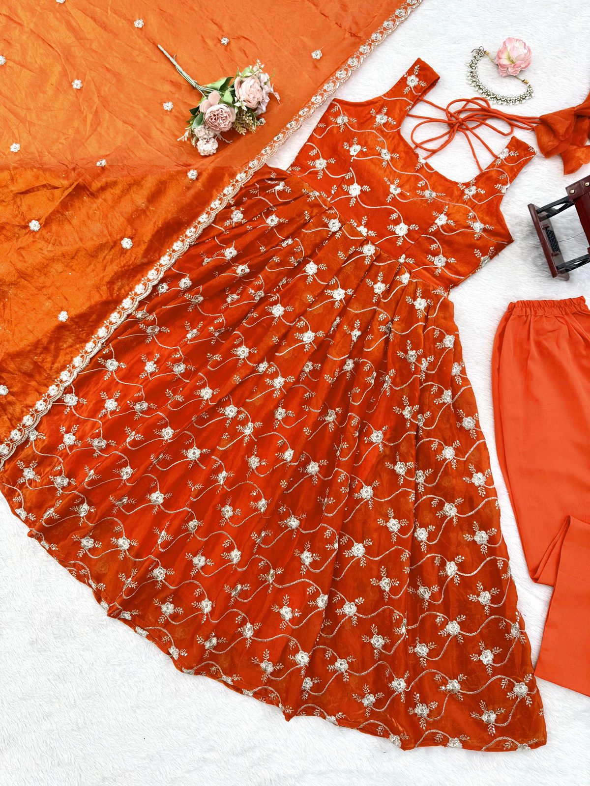 Designer Anarkali Set with Pant & Dupatta