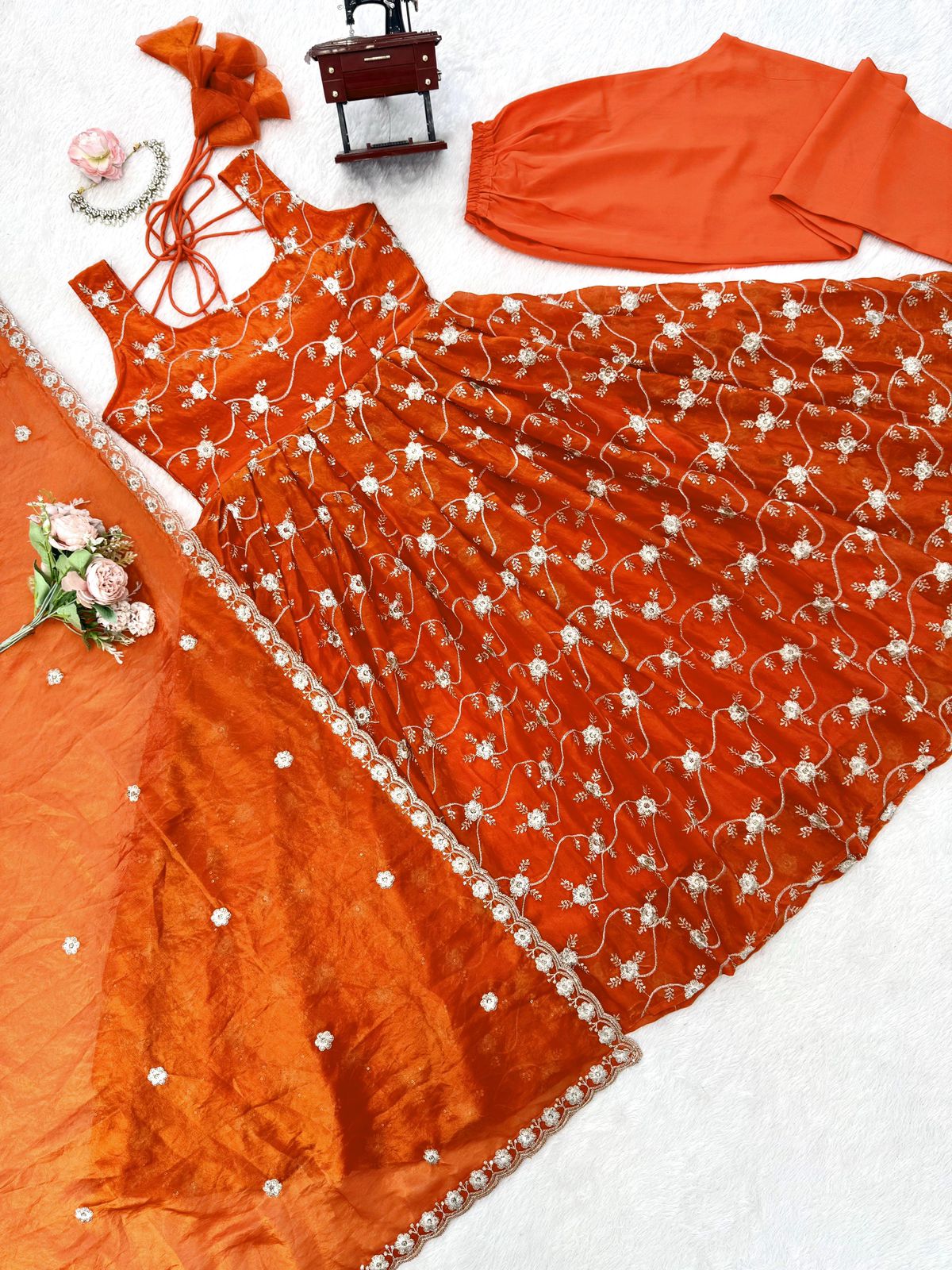 Designer Anarkali Set with Pant & Dupatta
