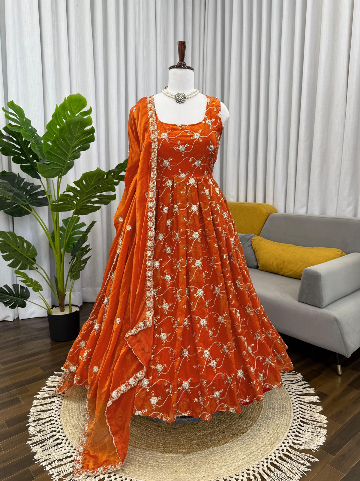 Designer Anarkali Set with Pant & Dupatta