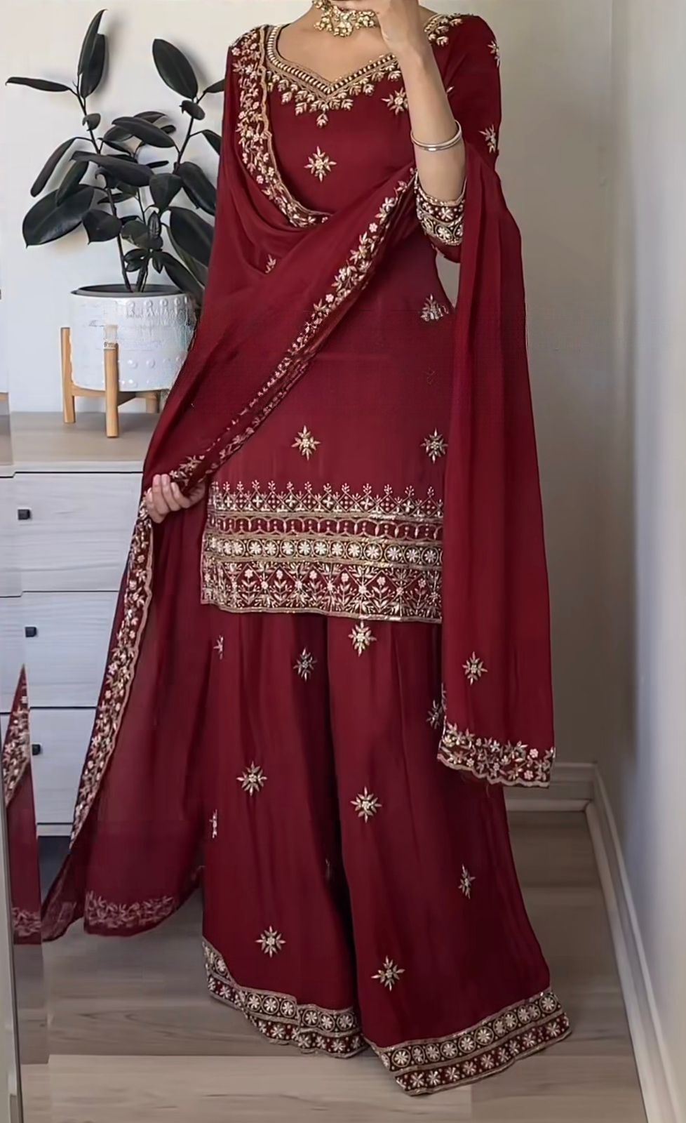 Designer Party Wear Top & Sharara Palazzo with Dupatta