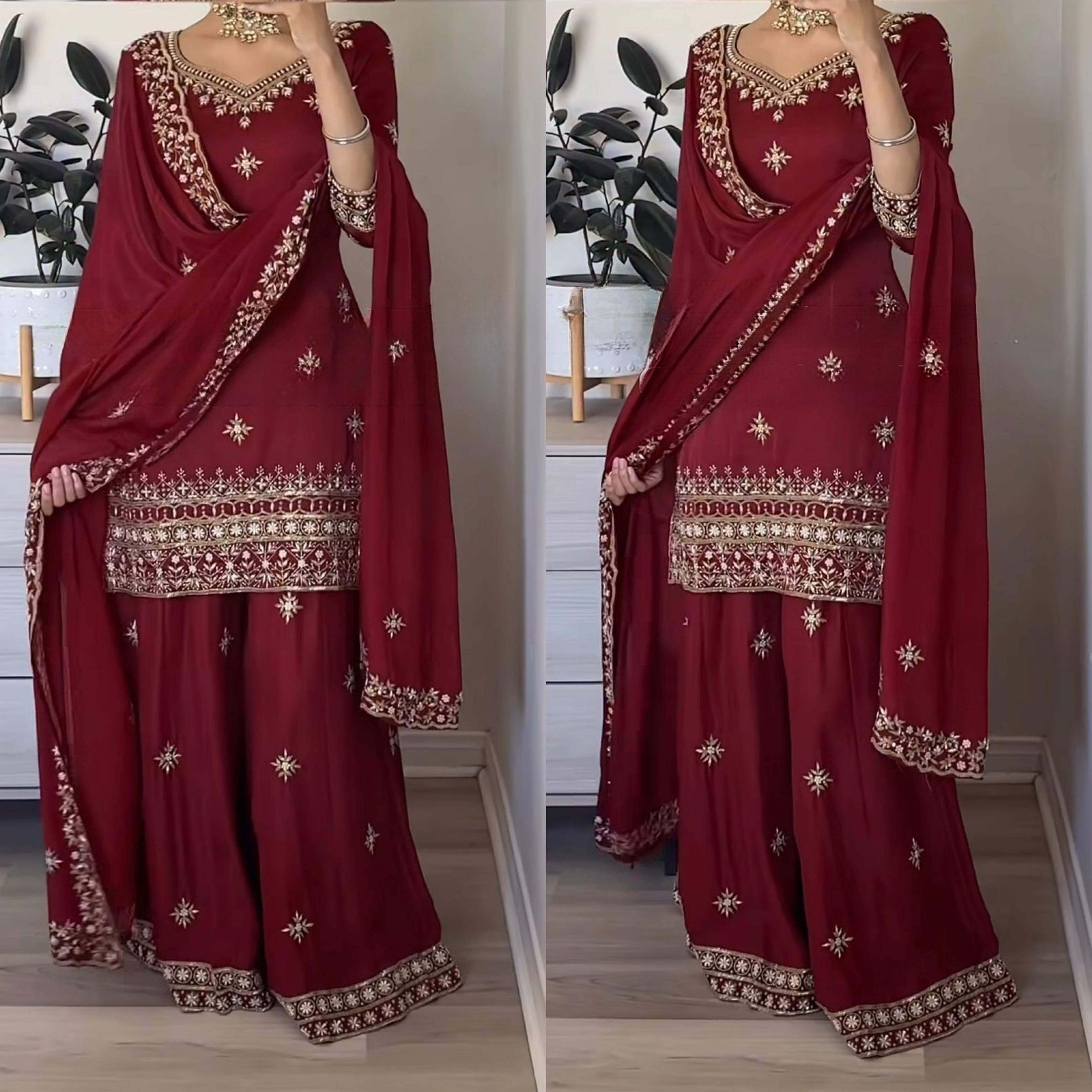 Designer Party Wear Top & Sharara Palazzo with Dupatta