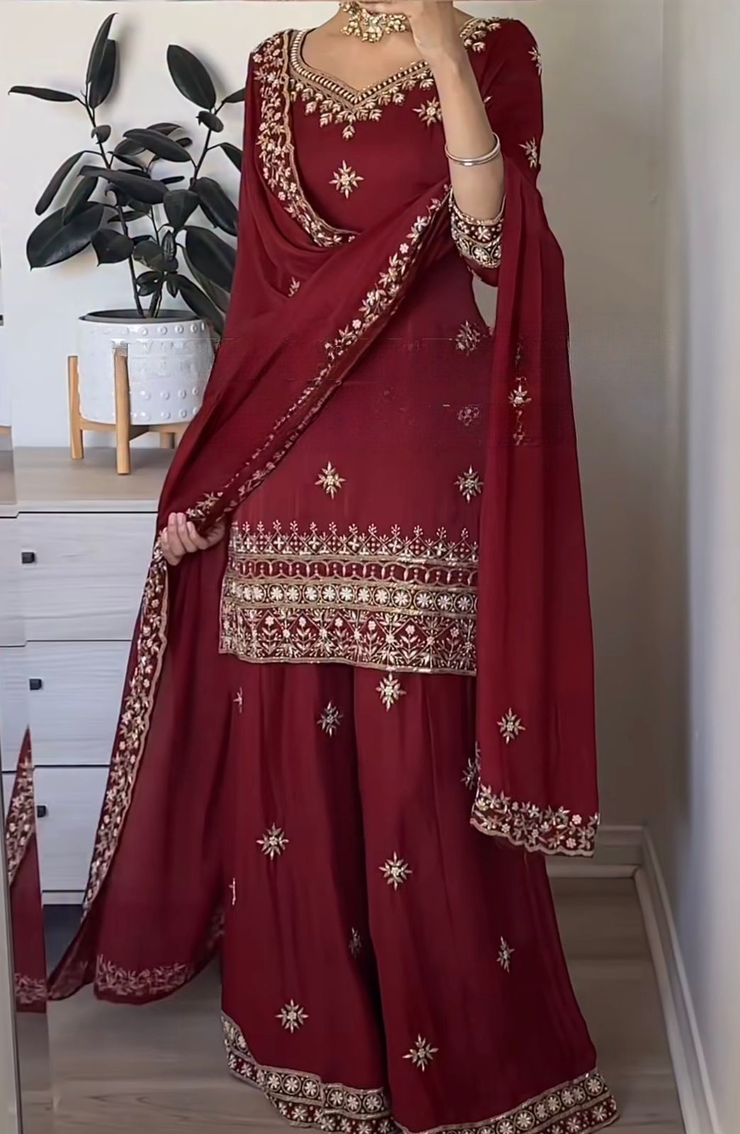 Designer Party Wear Top & Sharara Palazzo with Dupatta