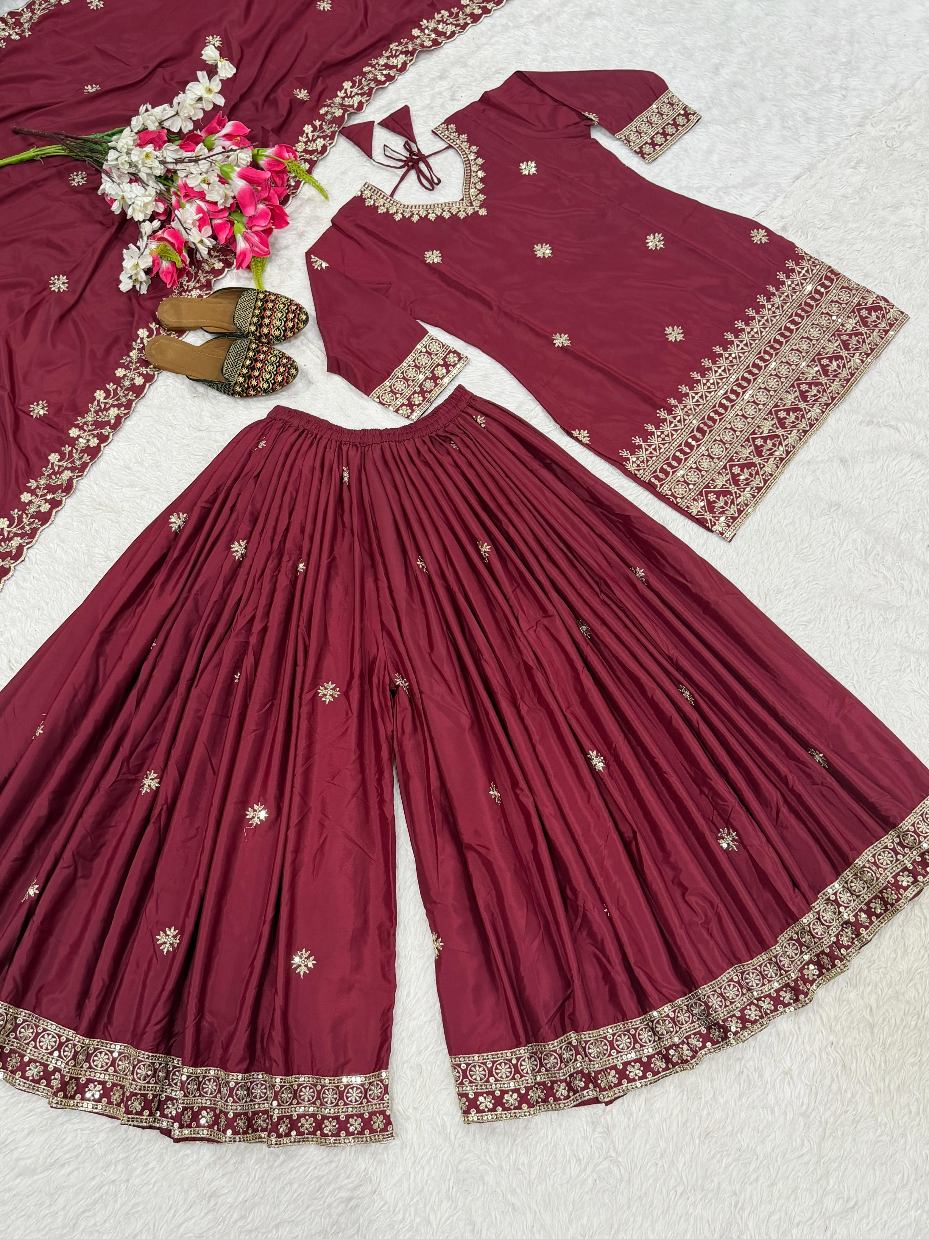 Designer Party Wear Top & Sharara Palazzo with Dupatta