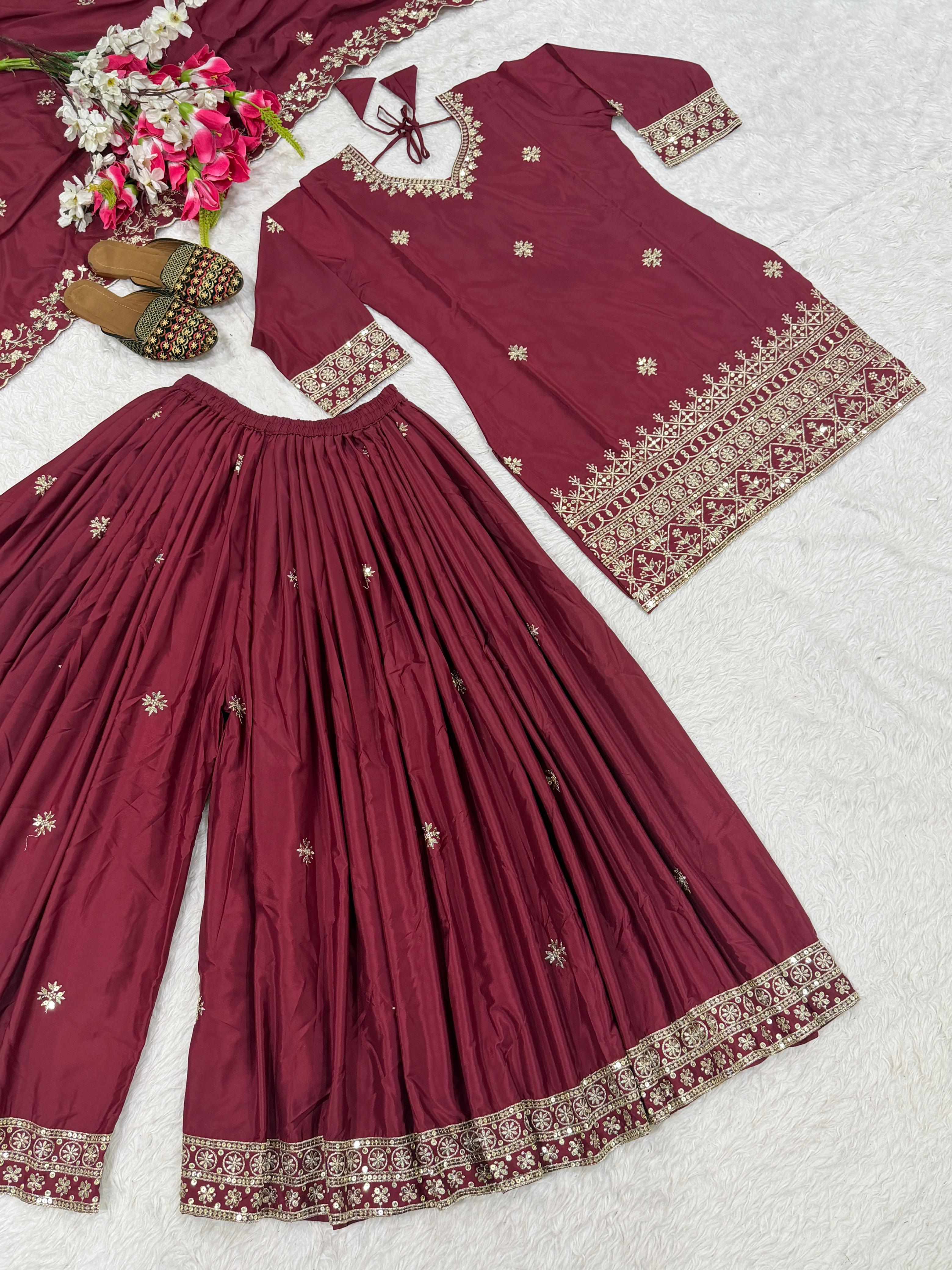 Designer Party Wear Top & Sharara Palazzo with Dupatta