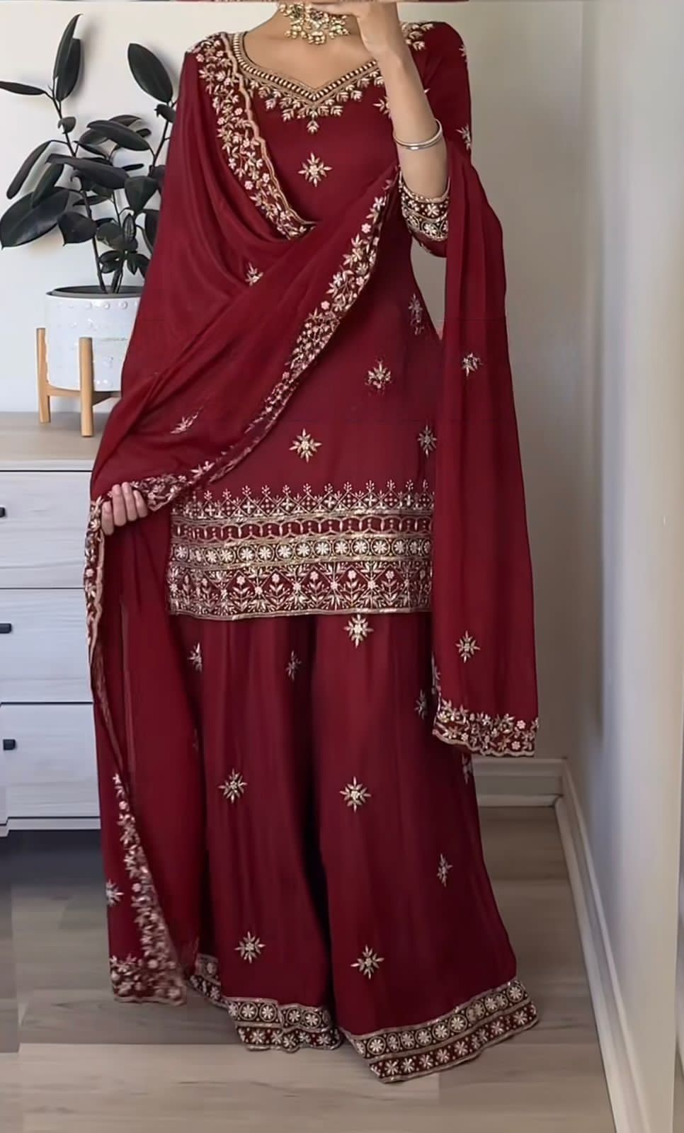 Designer Party Wear Top & Sharara Palazzo with Dupatta