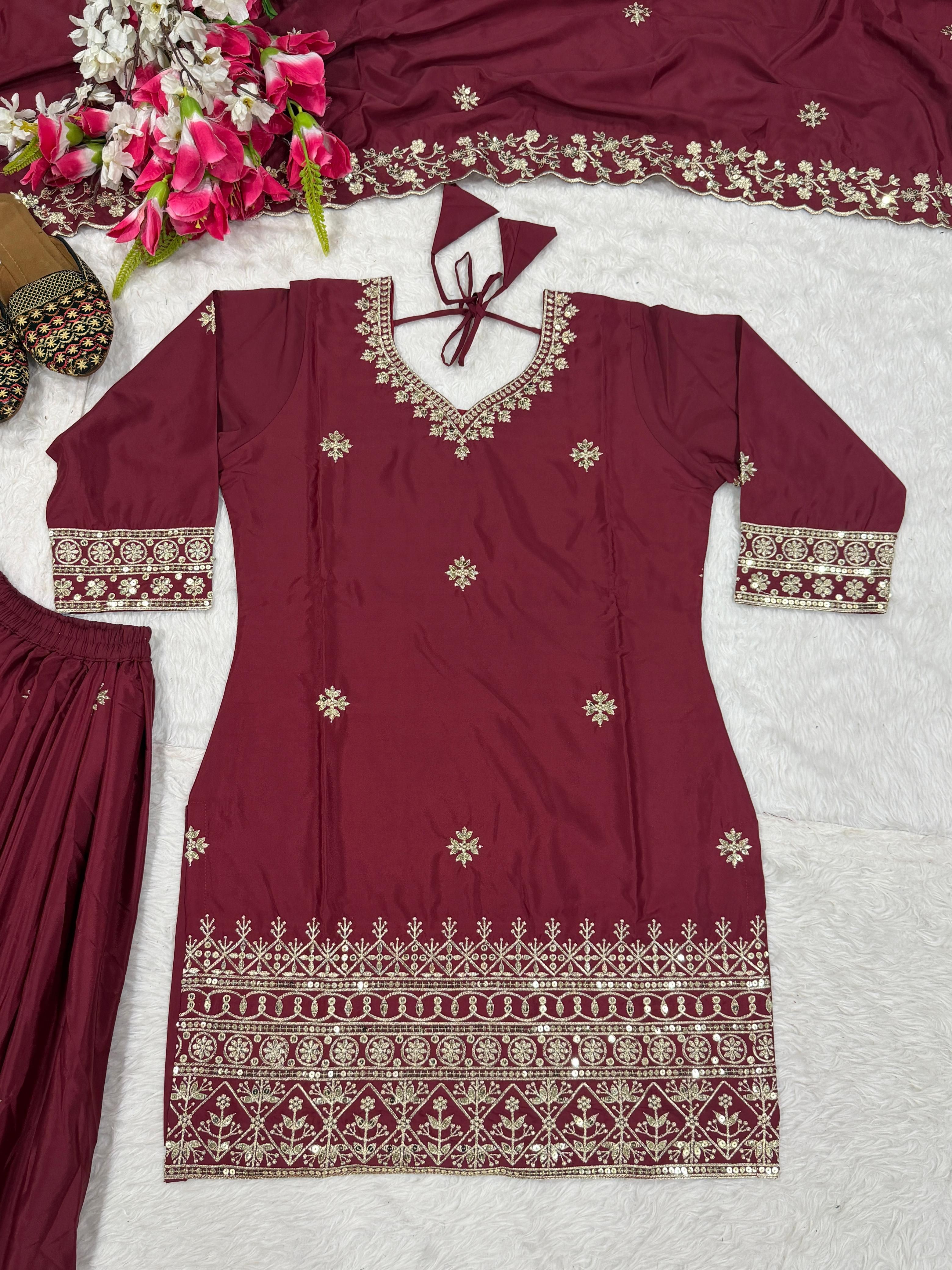 Designer Party Wear Top & Sharara Palazzo with Dupatta