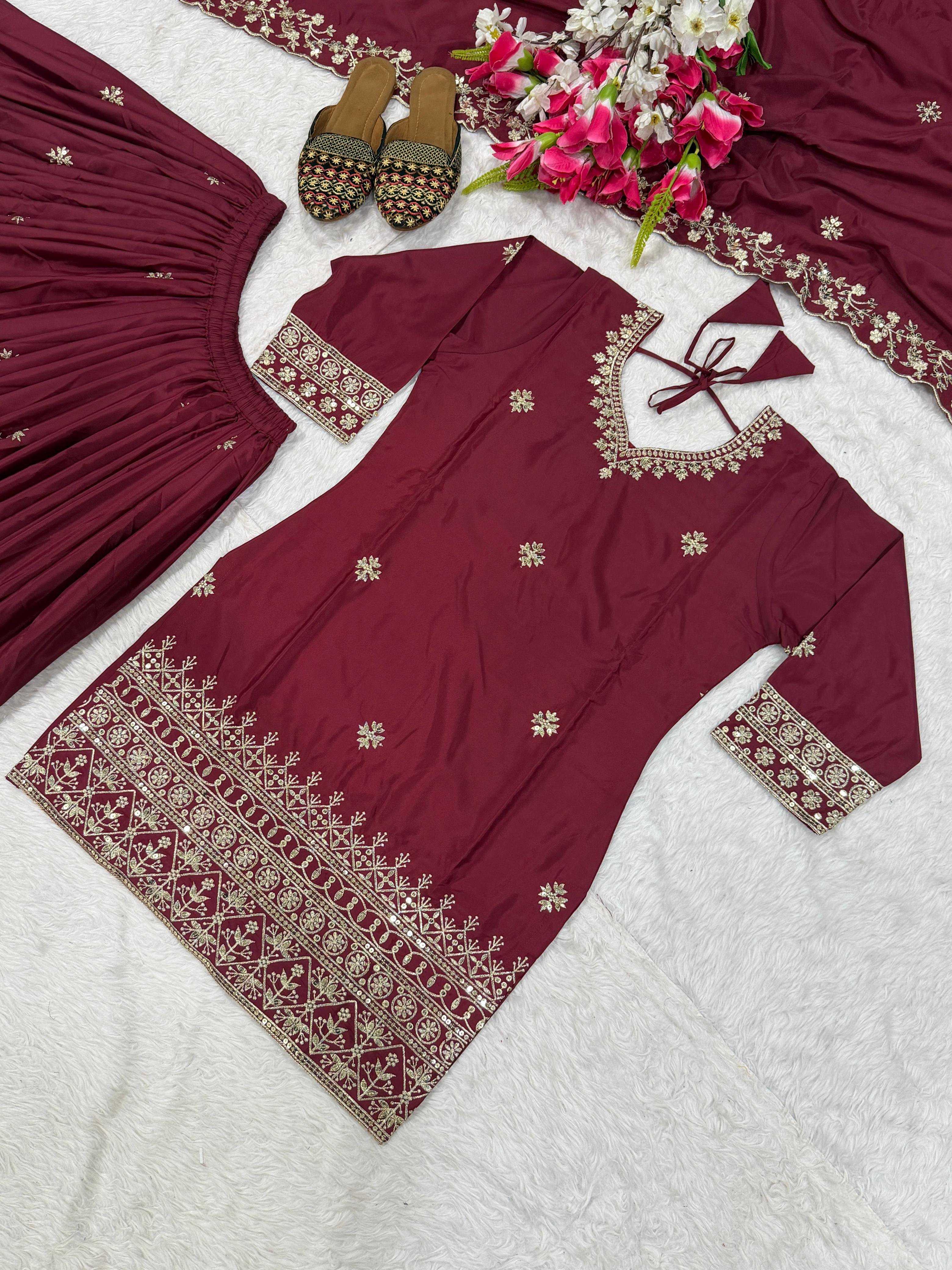 Designer Party Wear Top & Sharara Palazzo with Dupatta