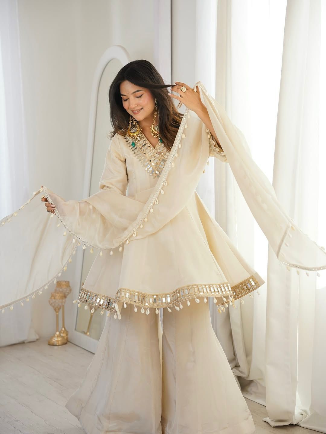 Mirror Work Tebby Organza Silk Sharara Set with Dupatta