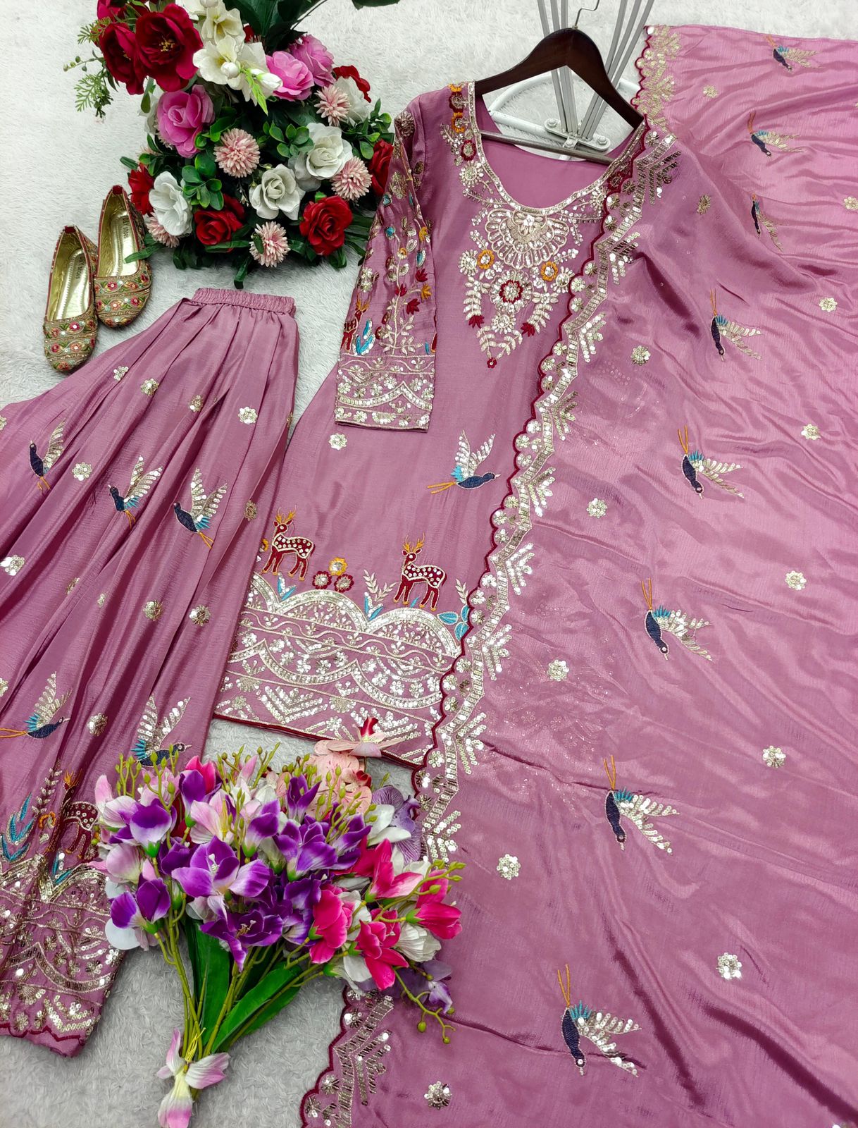 Embroidery & Sequins Pure Cinon Silk Sharara Set with Dupatta