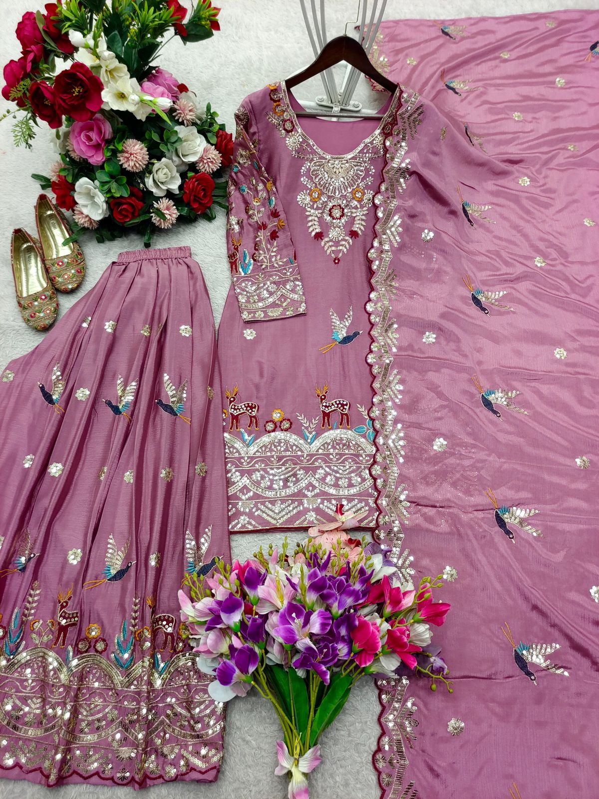 Embroidery & Sequins Pure Cinon Silk Sharara Set with Dupatta