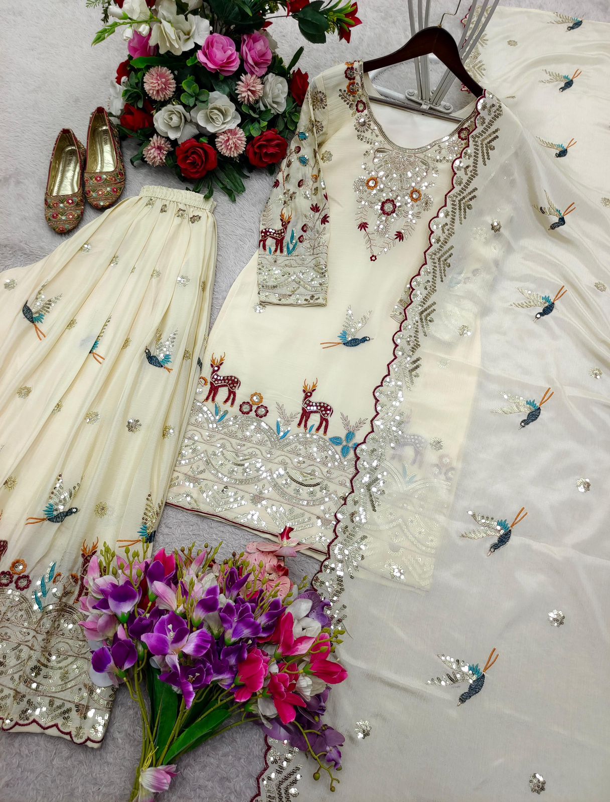 Embroidery & Sequins Pure Cinon Silk Sharara Set with Dupatta