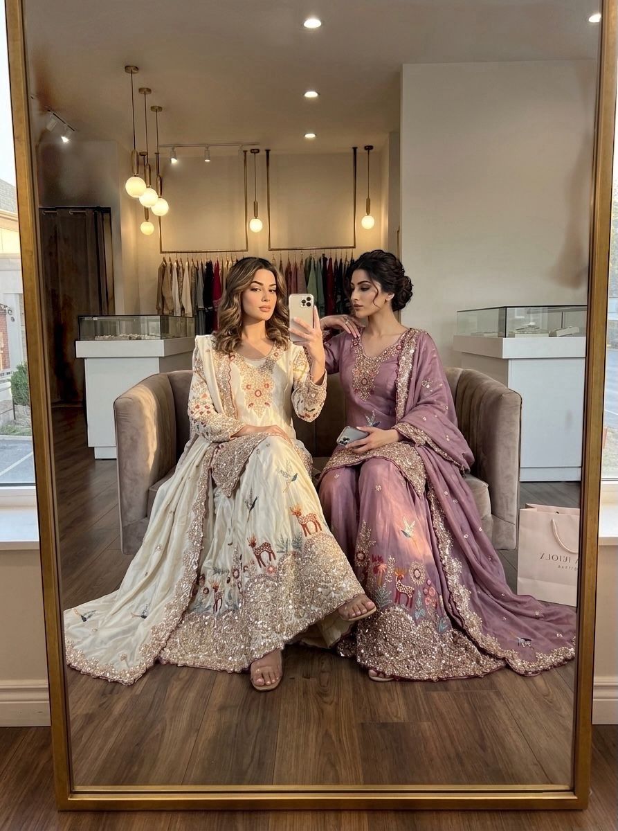 Embroidery & Sequins Pure Cinon Silk Sharara Set with Dupatta
