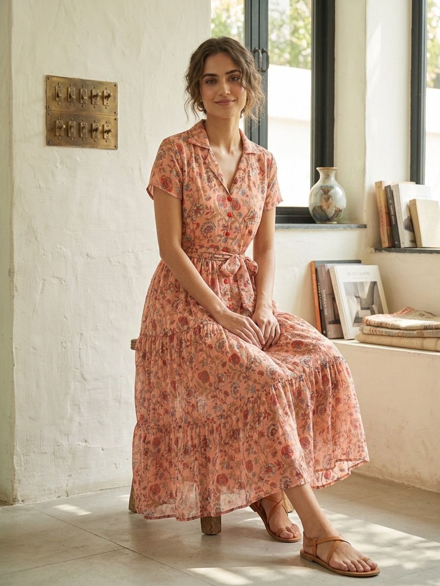 Rooh Maxi — Floral Alfino Chiffon Flare Dress