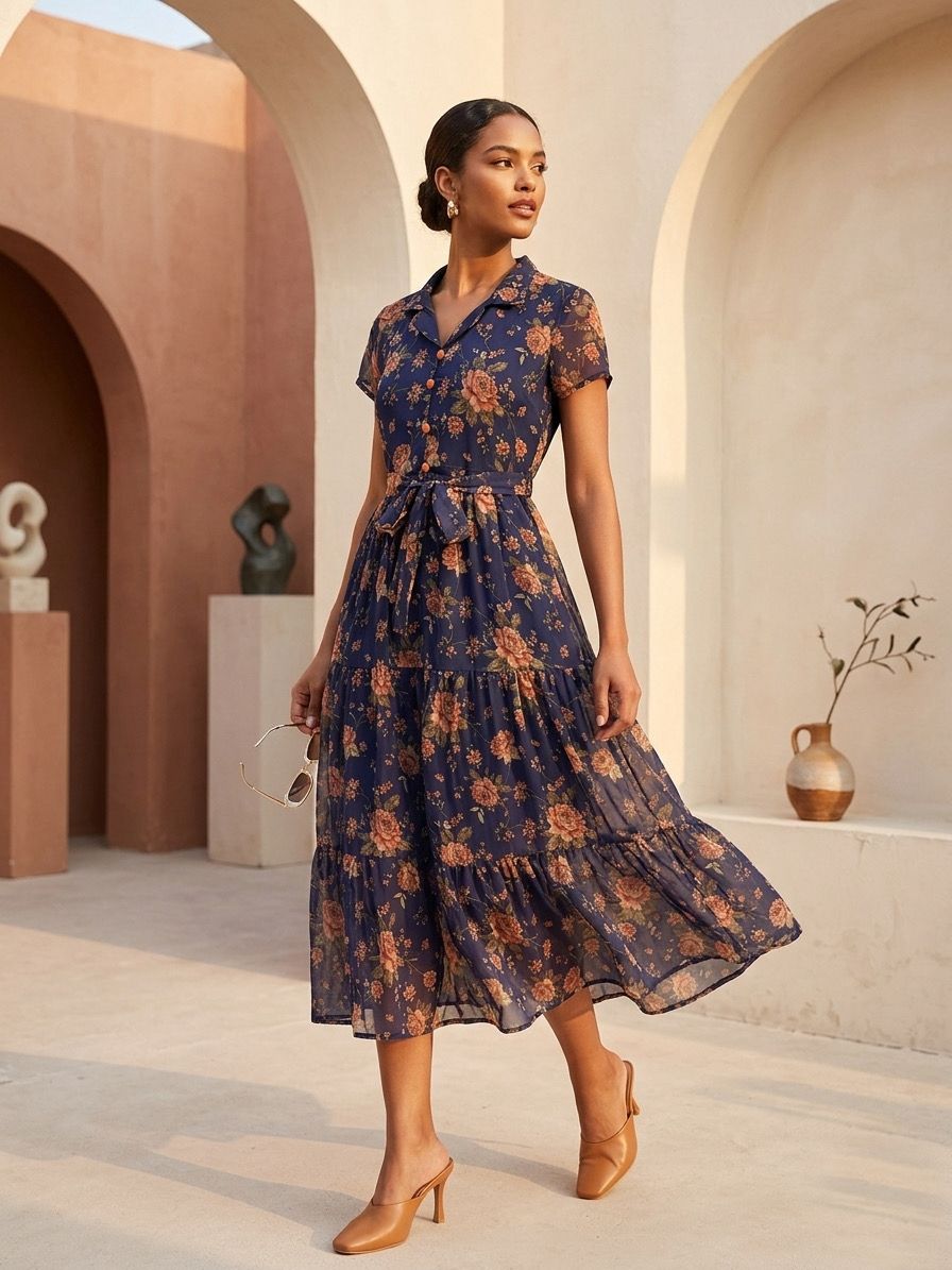 Rooh Maxi — Floral Alfino Chiffon Flare Dress