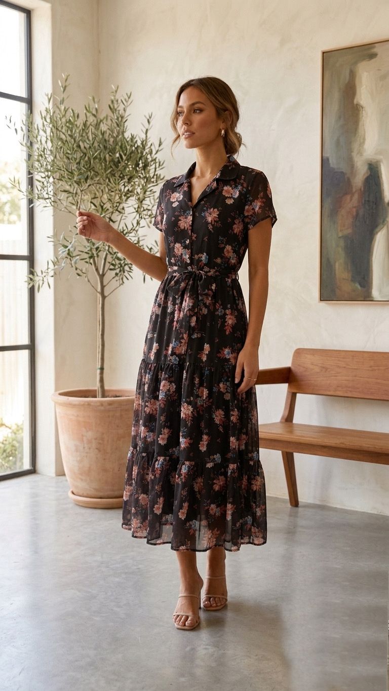 Rooh Maxi — Floral Alfino Chiffon Flare Dress
